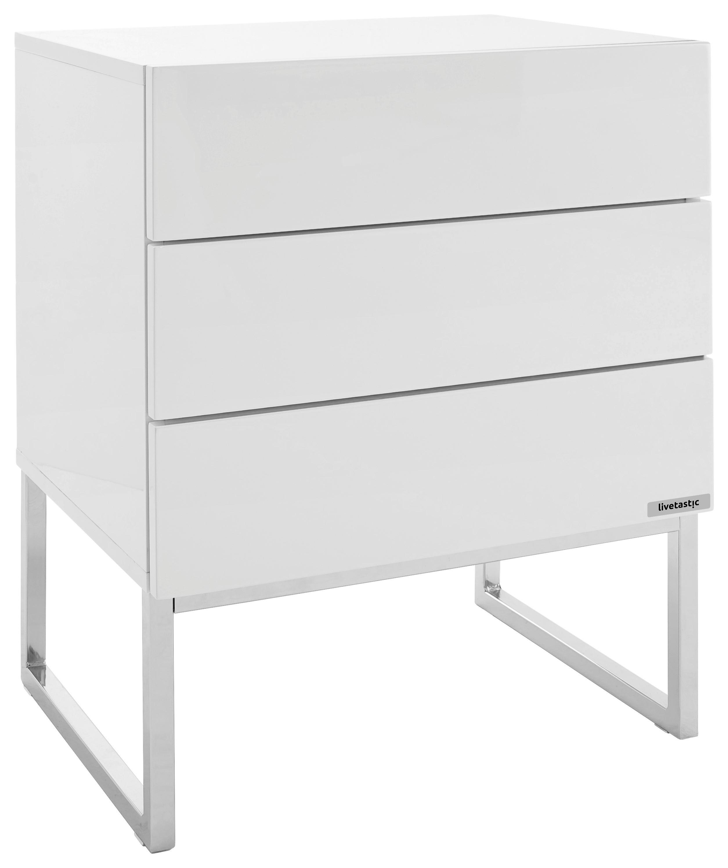 SZAFKA NOCNA NOLA 4 - biały/kolor chromowy, Design, materiał drewnopochodny/metal (50/60/40cm) - Livetastic