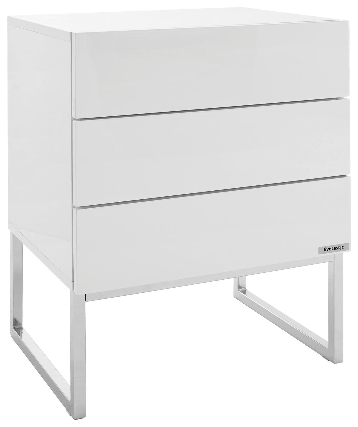 SZAFKA NOCNA NOLA 4 - biały/kolor chromowy, Design, materiał drewnopochodny/metal (50/60/40cm) - Livetastic