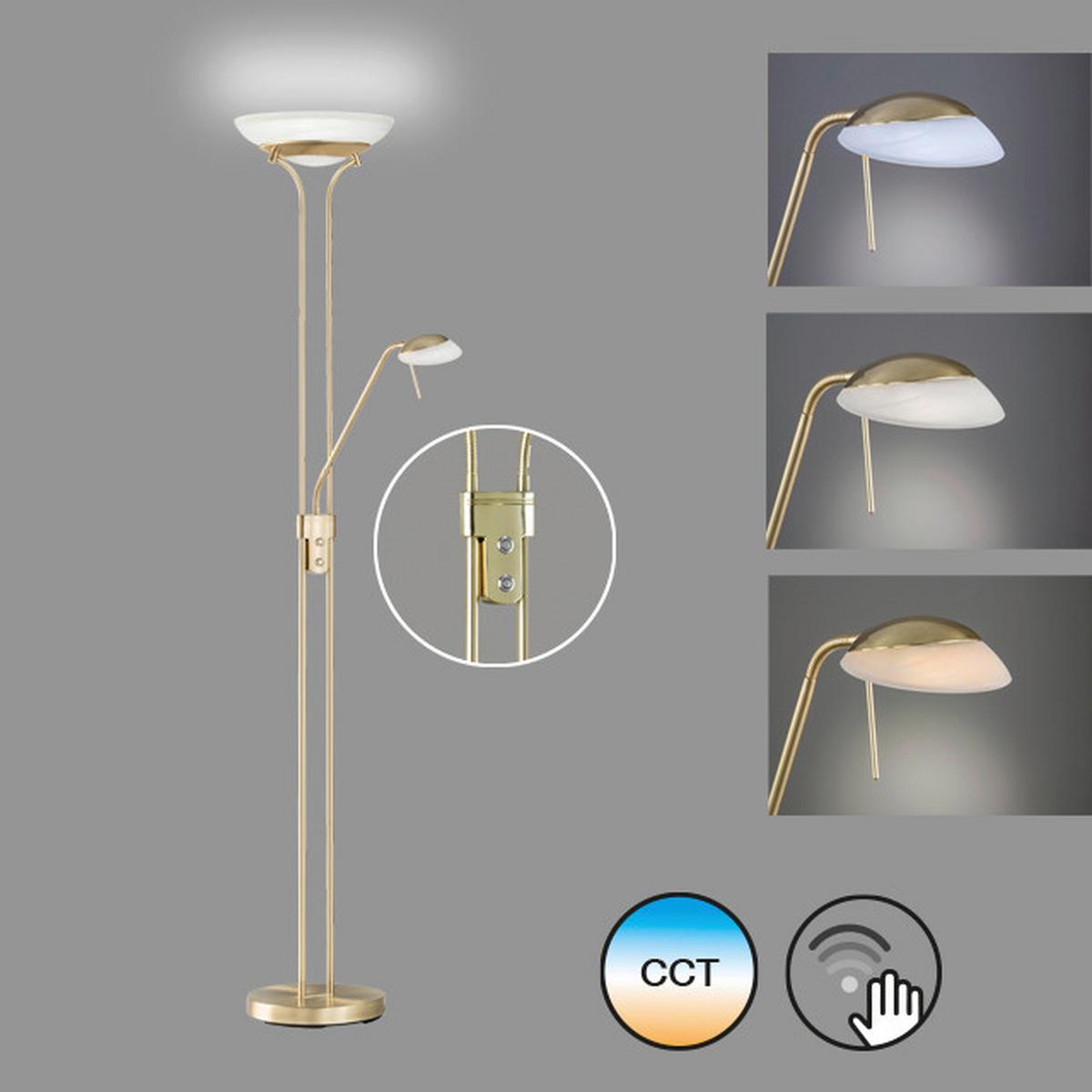 LED-Deckenfluter Pool Messingfarben max. 28+5 Watt - Messingfarben/Weiß, KONVENTIONELL, Glas/Metall (32/32/182cm) - Fischer & Honsel