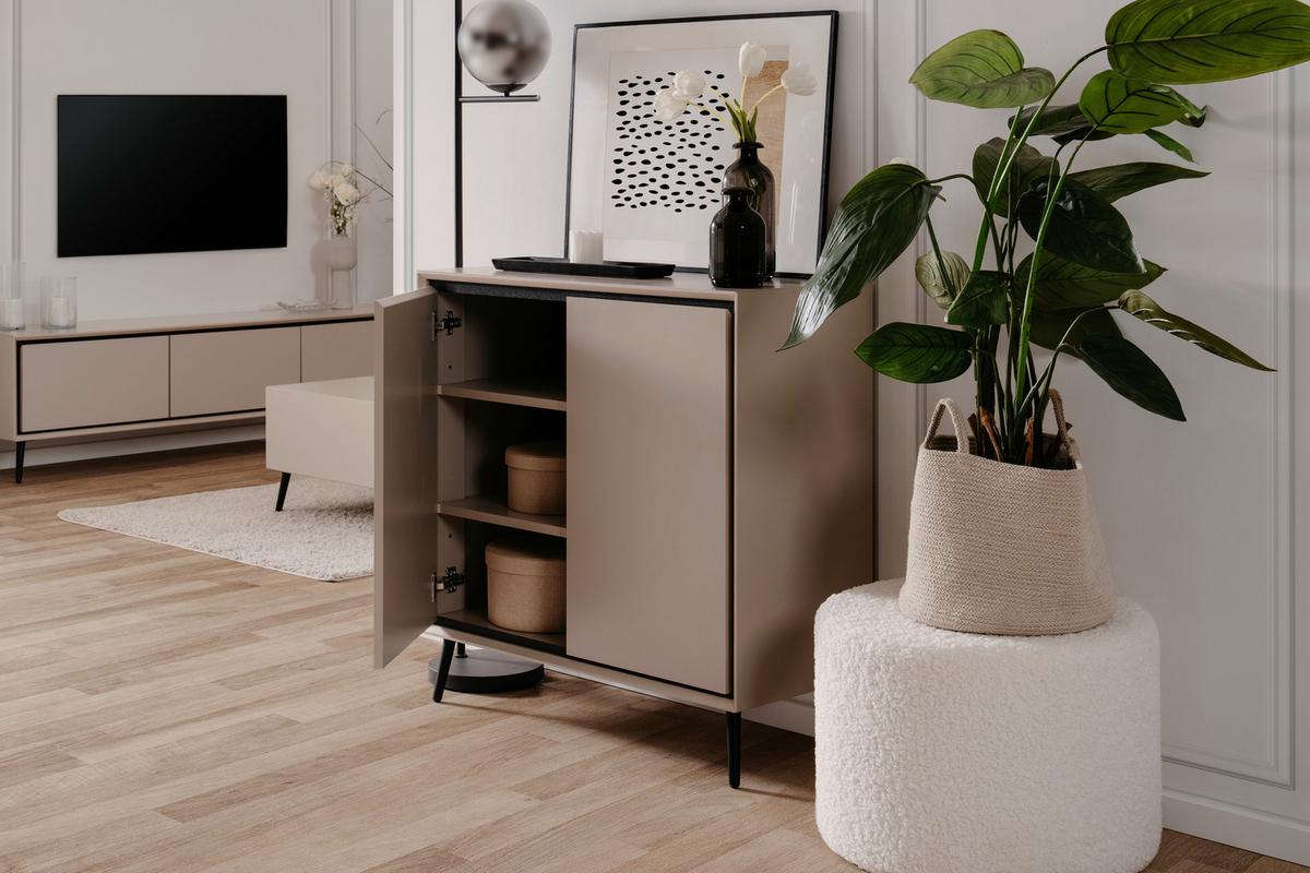 KOMODA ARONA - czarny/kolor piaskowy, Modern, materiał drewnopochodny/tworzywo sztuczne (90/90/38cm) - Livetastic