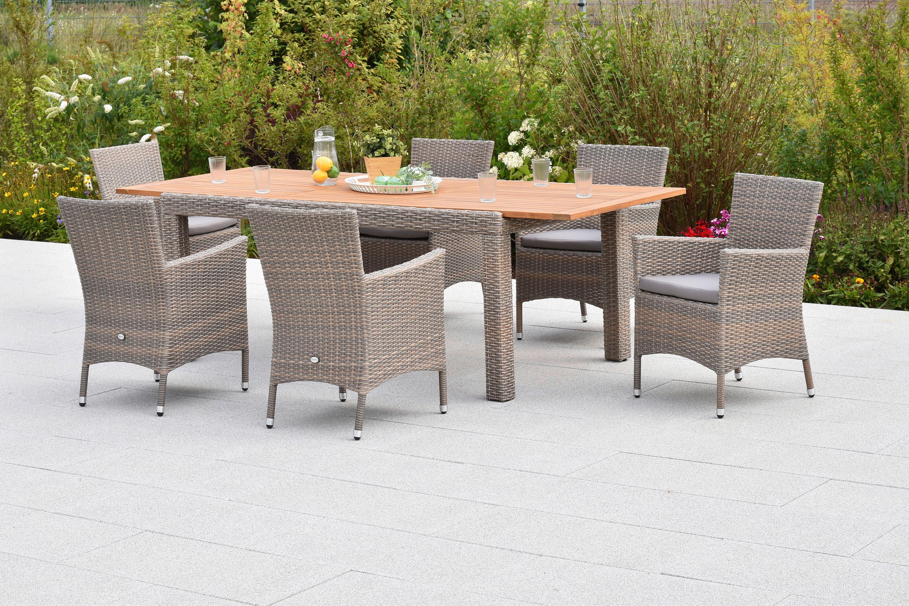 GARTENTISCH GEFLECHT AUSZIEHTISCH - Beige, MODERN, Holz/Kunststoff (180/100/76cm) - Gardenson