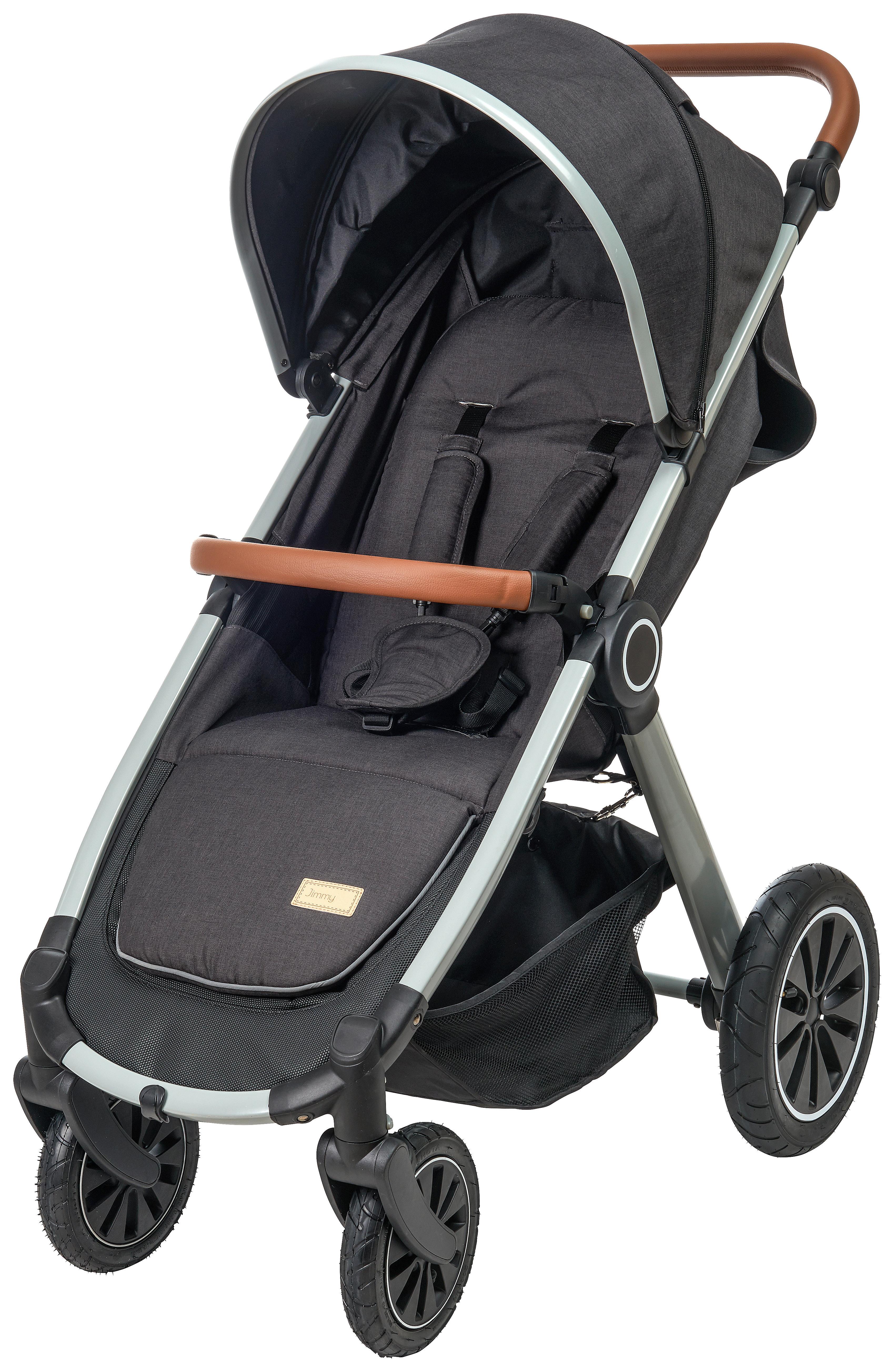 WÓZEK SPACEROWY SMART - ciemnoszary/kolor aluminiowy, Trend, metal/tkanina (115/56/105cm) - Jimmylee