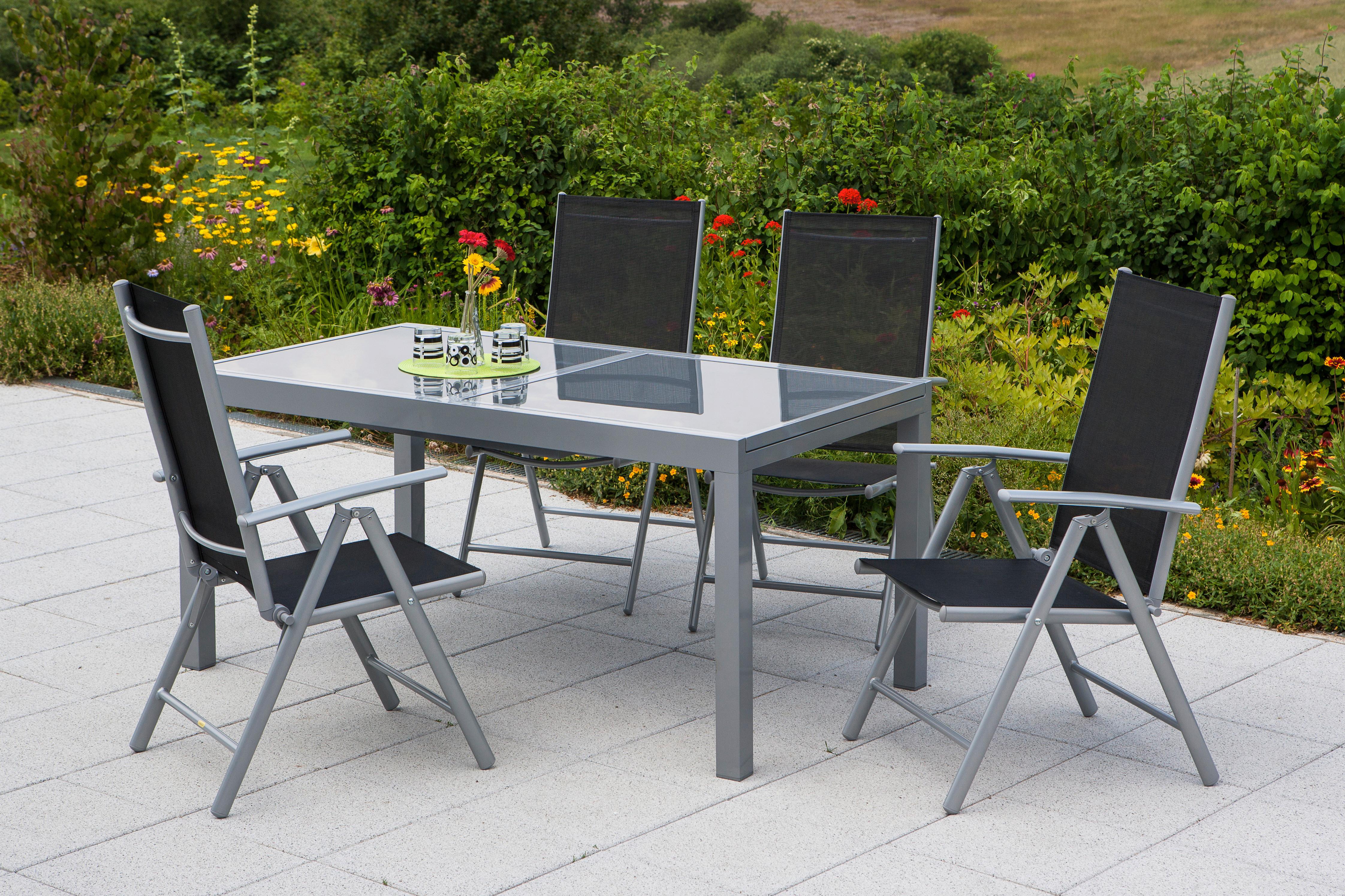 Gartenset Amalfi 5-tlg. Aluminium Silber/Schwarz - Silberfarben/Schwarz, MODERN, Textil/Metall - Gardenson