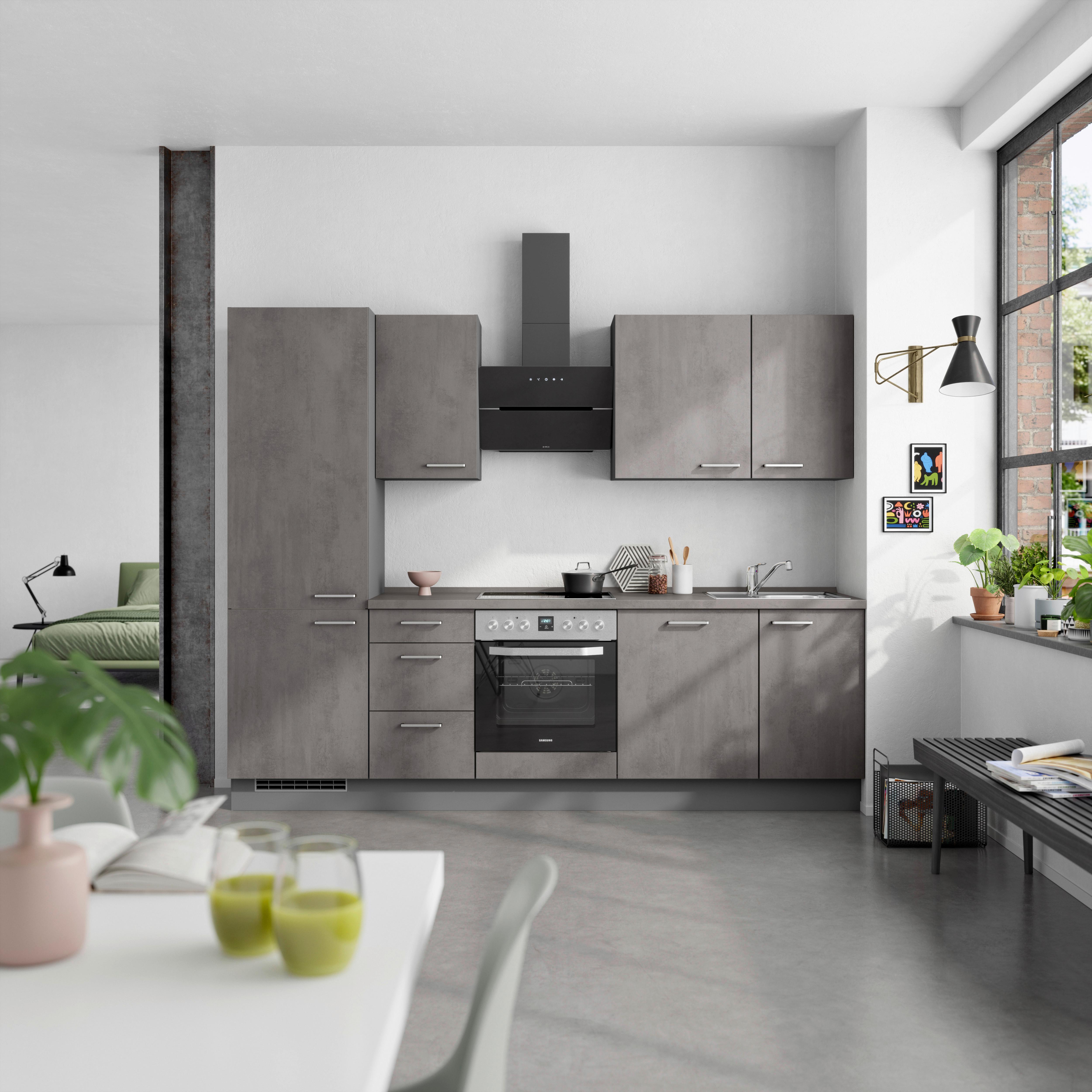 Küchenblock Riva High m. Geräten Schieferfarben - Schieferfarben/Edelstahlfarben, MODERN, Holzwerkstoff/Metall (270cm) - Nobilia