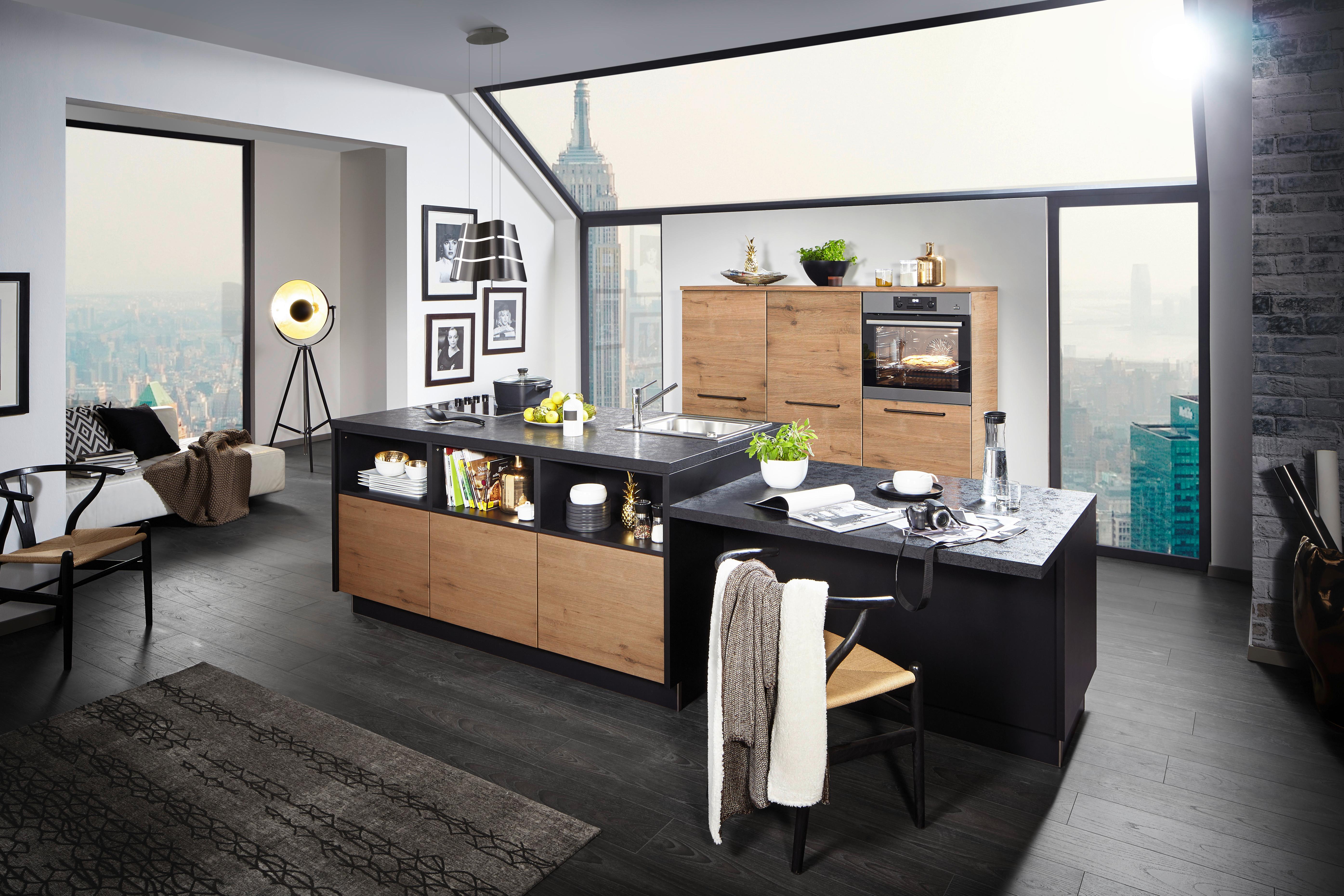 Einbauküche Plus / Artwood in Schwarz / Eichefarben - Wildeiche/Schwarz, MODERN, Holzwerkstoff - Nolte Küchen