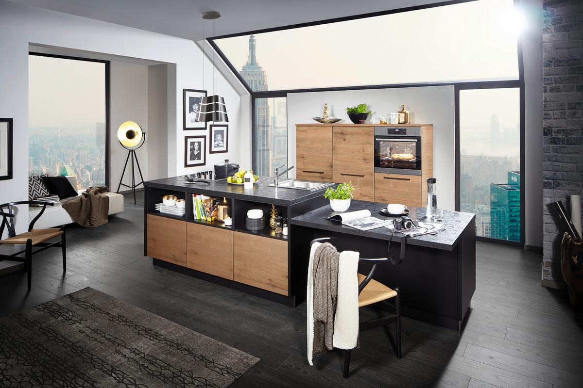 Einbauküche Plus / Artwood in Schwarz / Eichefarben - Wildeiche/Schwarz, MODERN, Holzwerkstoff - Nolte Küchen