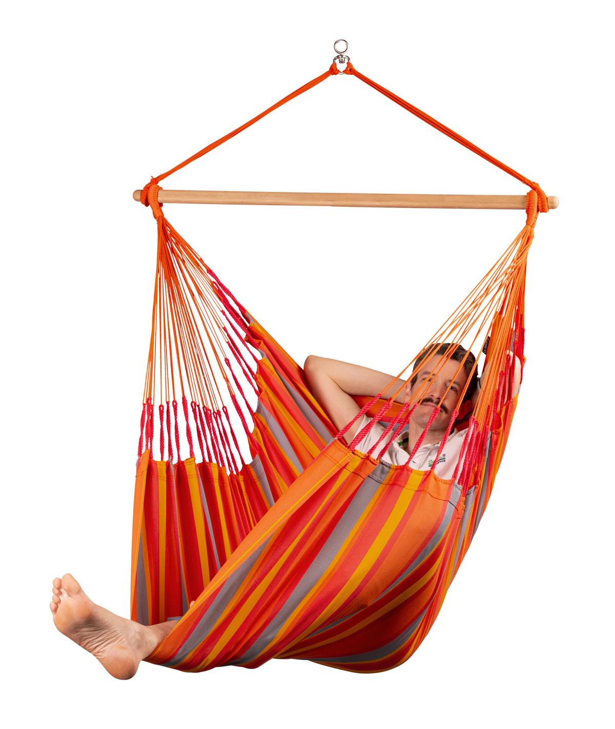 Hängesessel Comfort Hammock Echtholz Gelb/Orange/Rot/Grau - Gelb/Rot, LIFESTYLE, Holz/Textil (110/160/180cm) - La Siesta