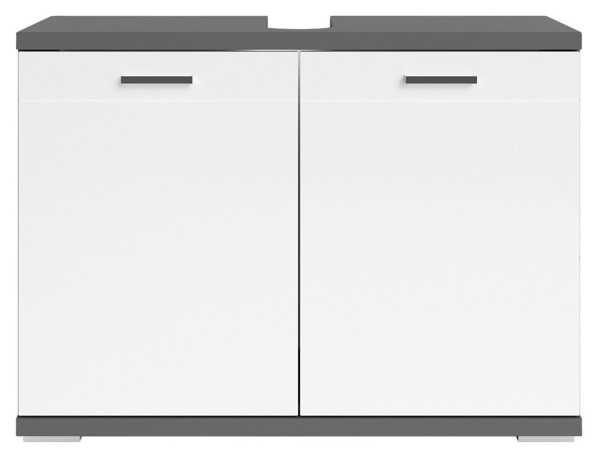 Waschbeckenunterschrank Nebraska B: 80cm Anthrazit - Chromfarben/Weiß Hochglanz, MODERN, Holzwerkstoff/Metall (80/59/31,5cm) - MID.YOU