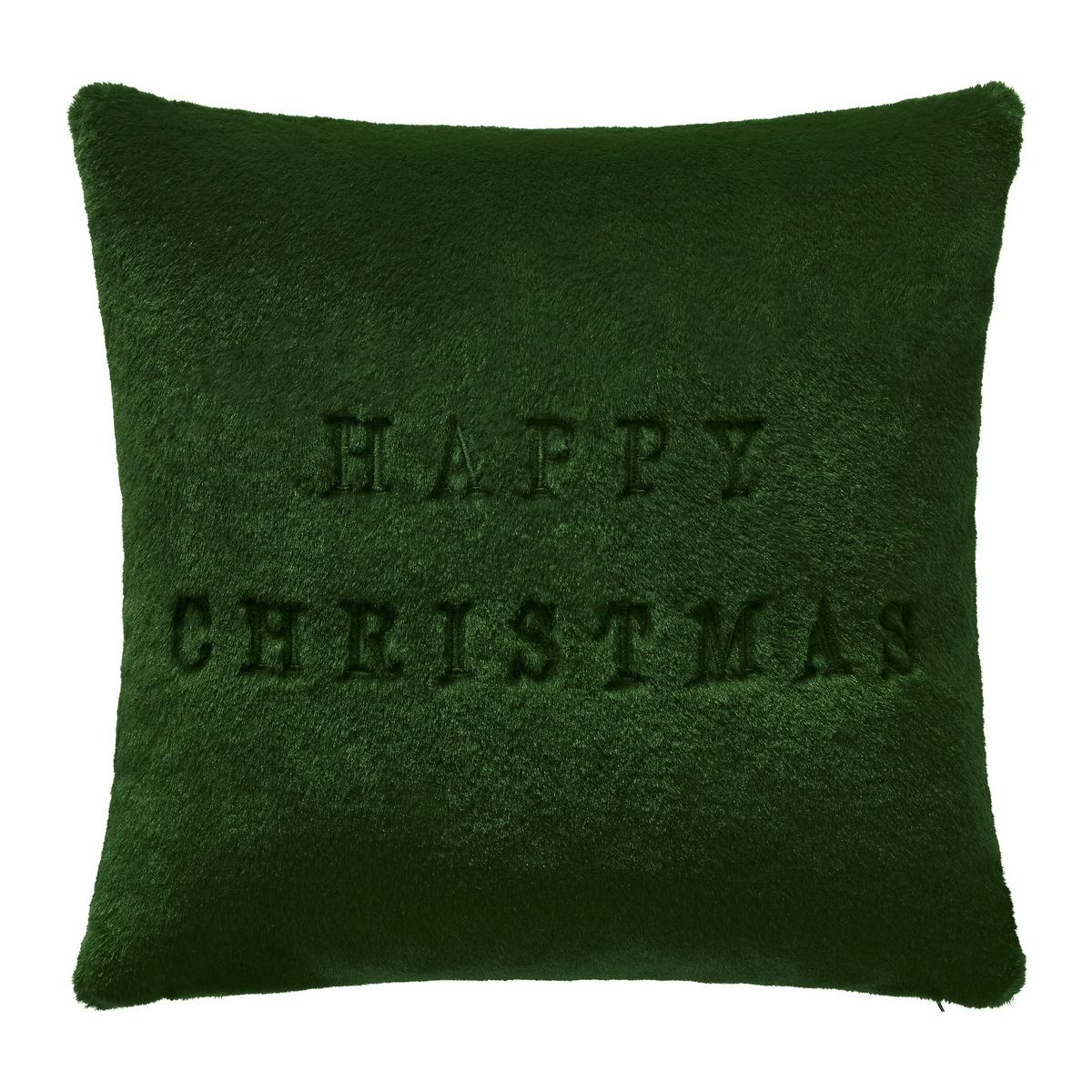 Műszőrme Díszpárna Happy Christmas 45/45 - zöld, Konventionell, textil (45/45cm) - Modern Living