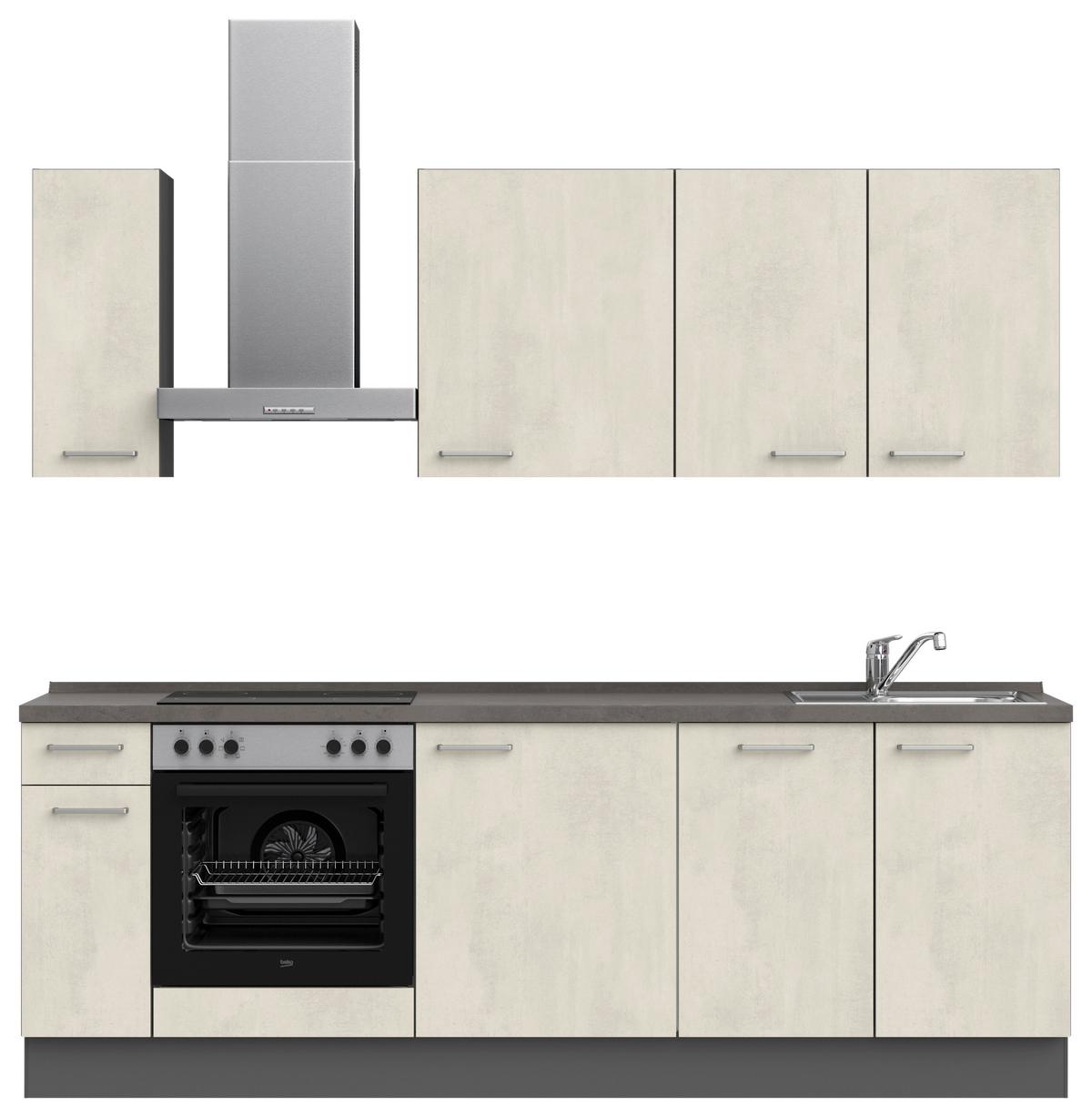 Küchenblock Riva Low m. Geräten Weiß - Schieferfarben/Edelstahlfarben, MODERN, Holzwerkstoff/Metall (240cm) - Nobilia