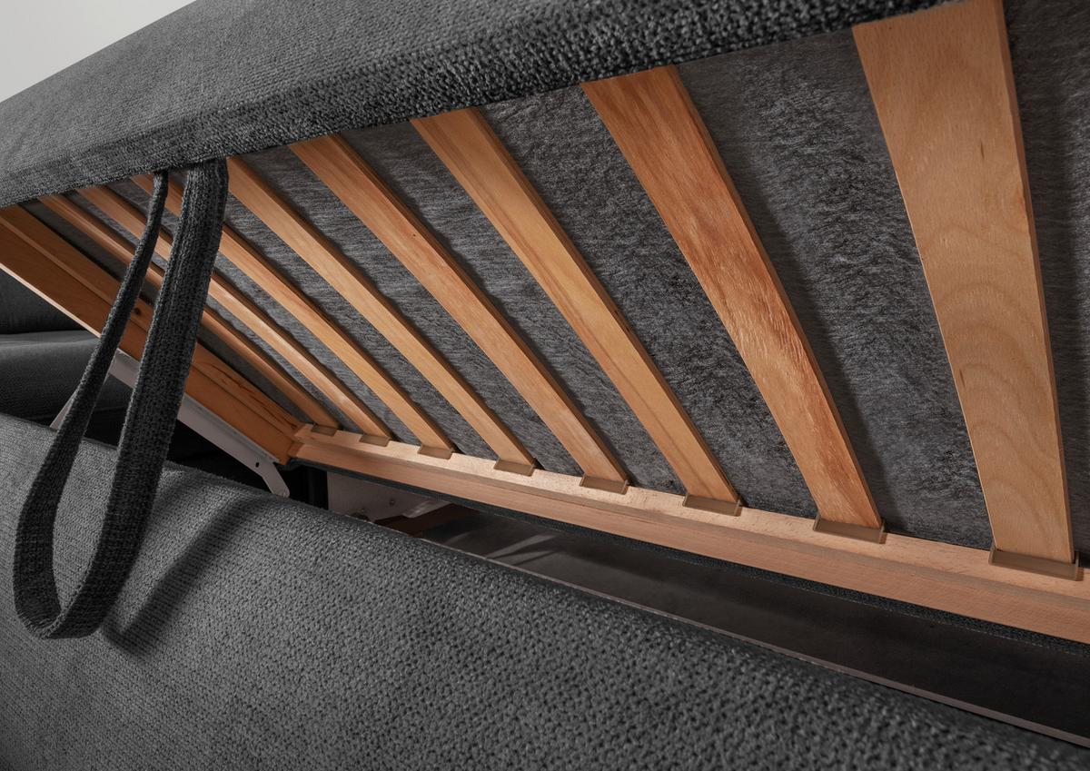 Wohnlandschaft Rigatti Anthrazit Chenille Bettkasten - Anthrazit/Schwarz, MODERN, Textil/Metall (252/387/184cm) - Livetastic