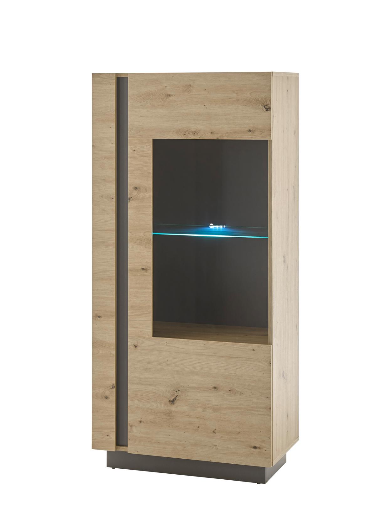 Wohnwand Clair Graphitfarben/Eiche Artisan - Graphitfarben/Eiche Artisan, Design, Glas/Holzwerkstoff (290/194/40cm) - MID.YOU