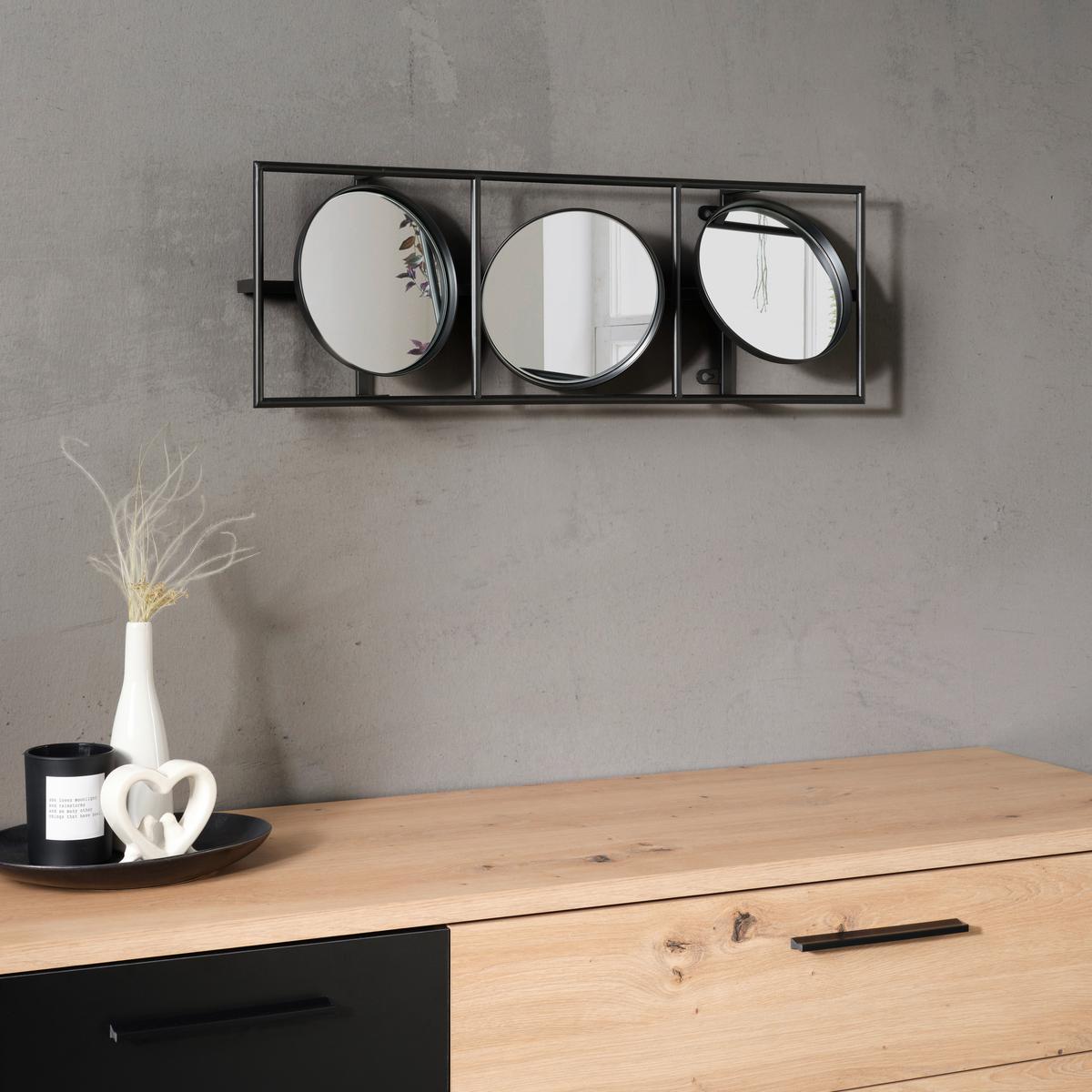 Fali Tükör 3 Részes Maxim - fekete, Konventionell, Üveg/fém (24/70/8cm) - Mömax