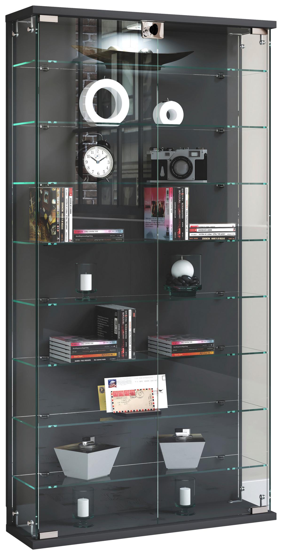 VITRINE RELAS L - Transparent/Anthrazit, Design, Glas/Holzwerkstoff (59/114/17cm) - MID.YOU