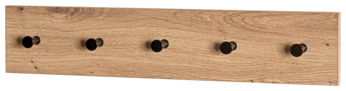LISTWA Z WIESZAKAMI PARMA - kolor dębowy/czarny, Basics, materiał drewnopochodny/metal (60/12/5cm)