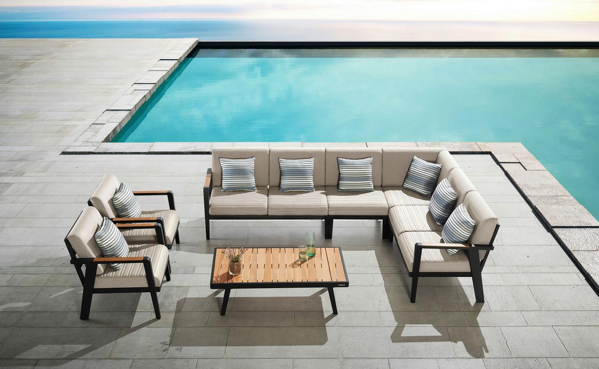 FOTEL OGRODOWY EMOTI - antracytowy/jasnoszary, Design, metal/drewno (56/80/63cm) - Ambia Garden