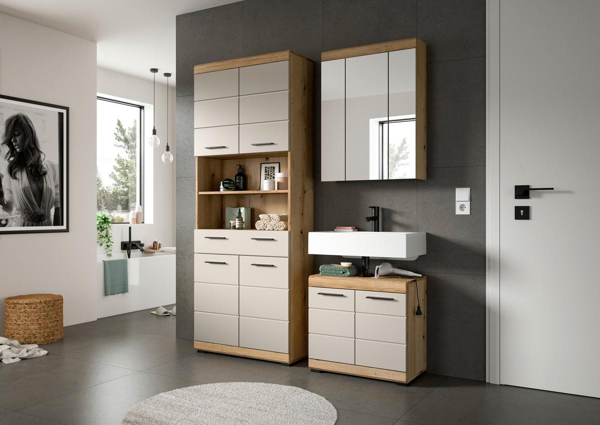 Badezimmer Scout 3-tlg. ca. 134 cm Kaschmir - Kaschmir/Schwarz, MODERN, Glas/Holzwerkstoff (134cm) - MID.YOU
