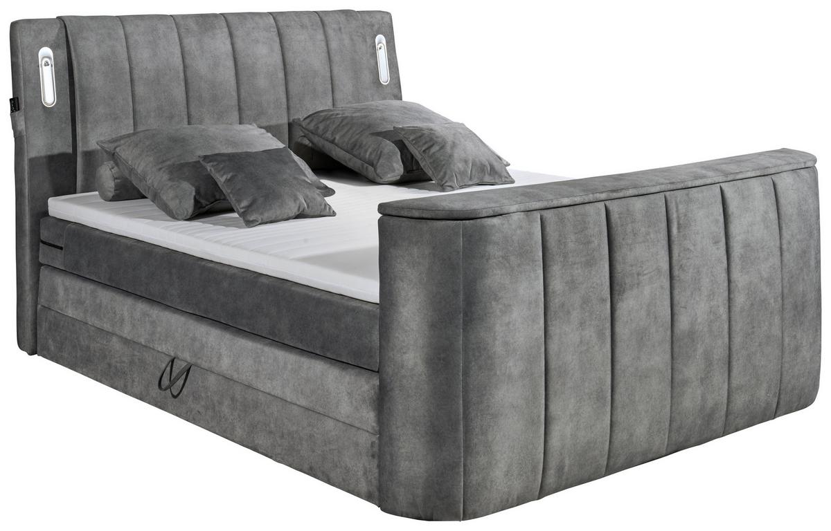 Boxspringbett Dallas m. LED ca. 180x200 cm Grau - Grau, MODERN, Holzwerkstoff/Kunststoff (180/200cm) - MID.YOU