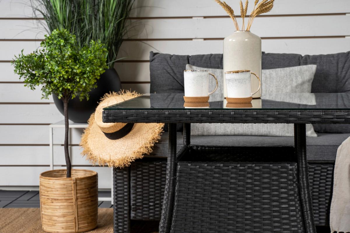 LOUNGEGARNITUR WATFORD - Schwarz/Grau, KONVENTIONELL, Glas/Kunststoff - Gardenson