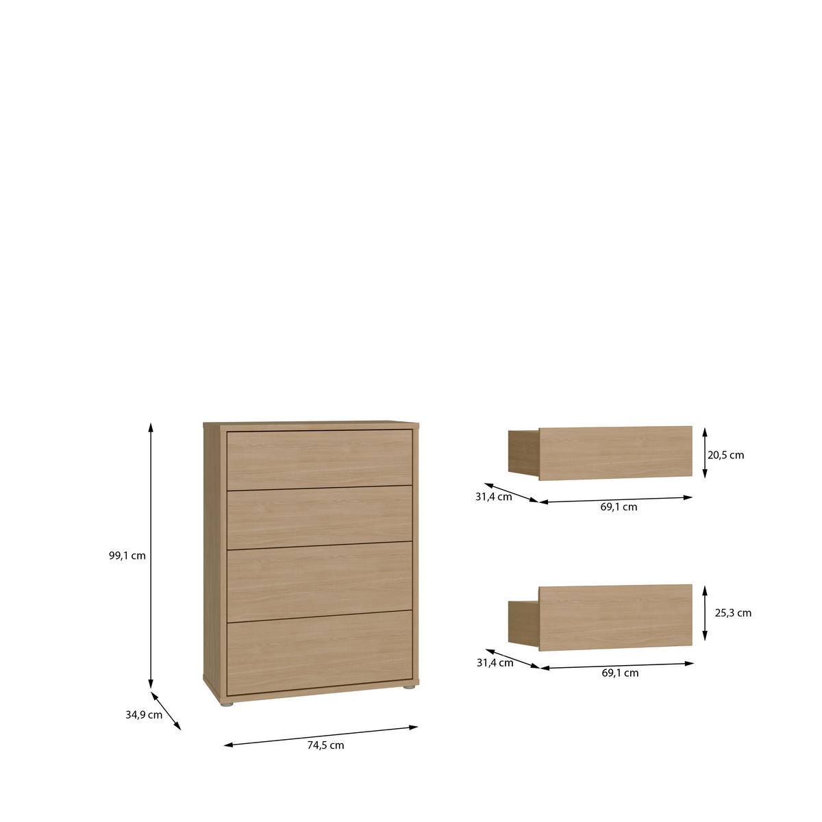 Komoda Alice, Barva Hrasta - srebrne barve/barve hrasta, Trend, umetna masa/leseni material (75/99/35cm) - Carryhome