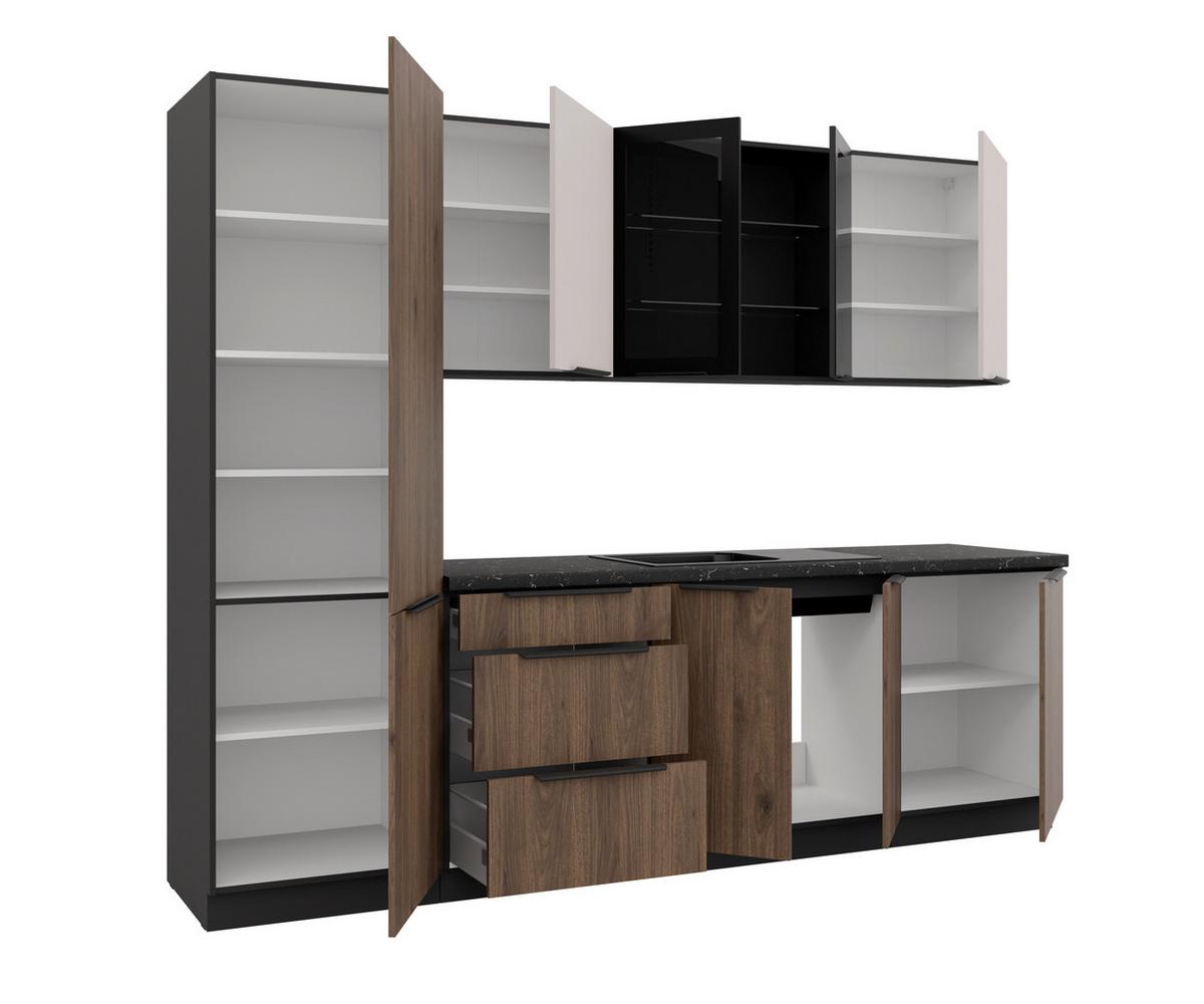 Blok Kuhinja Monza/arona - kašmir/boja orahovog drveta, Moderno, staklo/metal (260/210/60cm) - Modern Living