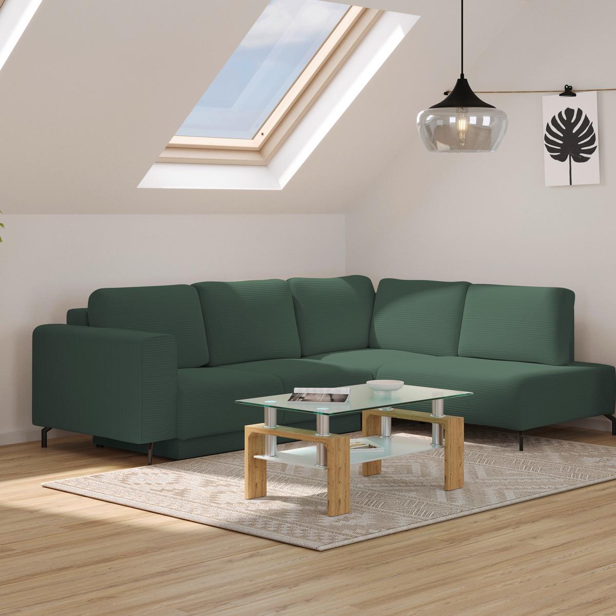 Colțar VENI - verde închis, Modern, textil (272/210cm) - Modern Living