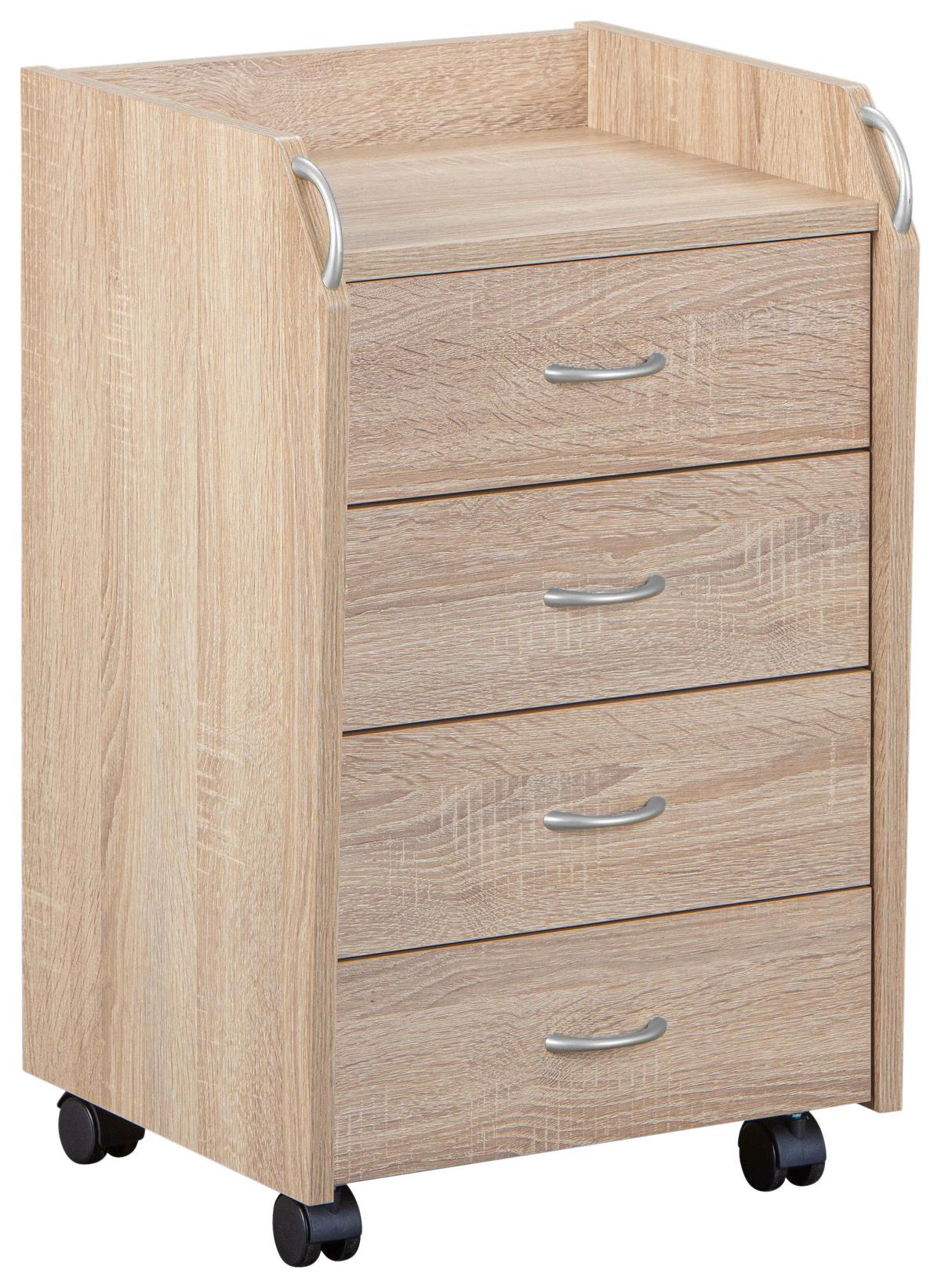Rollcontainer Novi Sonoma Eiche - Silberfarben/Sonoma Eiche, Basics, Holzwerkstoff/Kunststoff (40/36/65cm) - MID.YOU