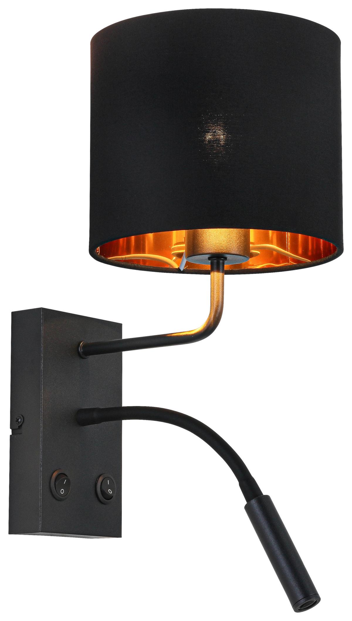 Wandleuchte Douple Schwarz/Goldfarben max. 28 W - Goldfarben/Schwarz, Konventionell, Kunststoff/Textil (31/18/33cm) - Mömax