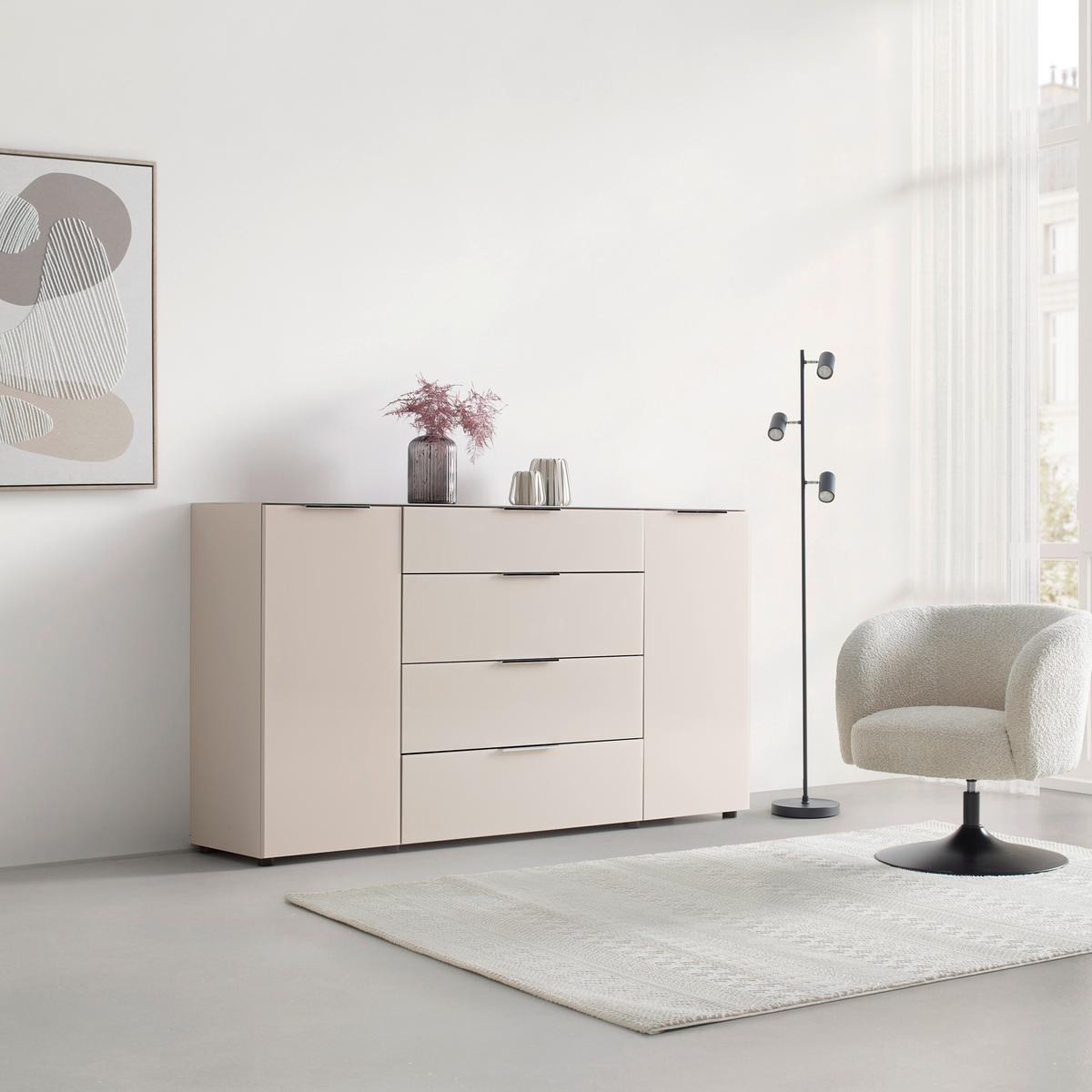 Sideboard Siena Kaschmirfarben - couleur chromée/noir, Modern, métal/verre (180/99/40cm) - Mömax