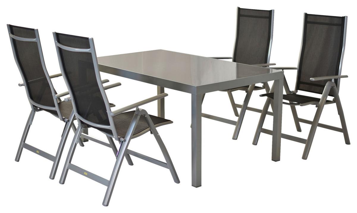 Vrtni Set Carrara, 5-Delni - srebrne barve/črna, Moderno, kovina/tekstil - Gardenson