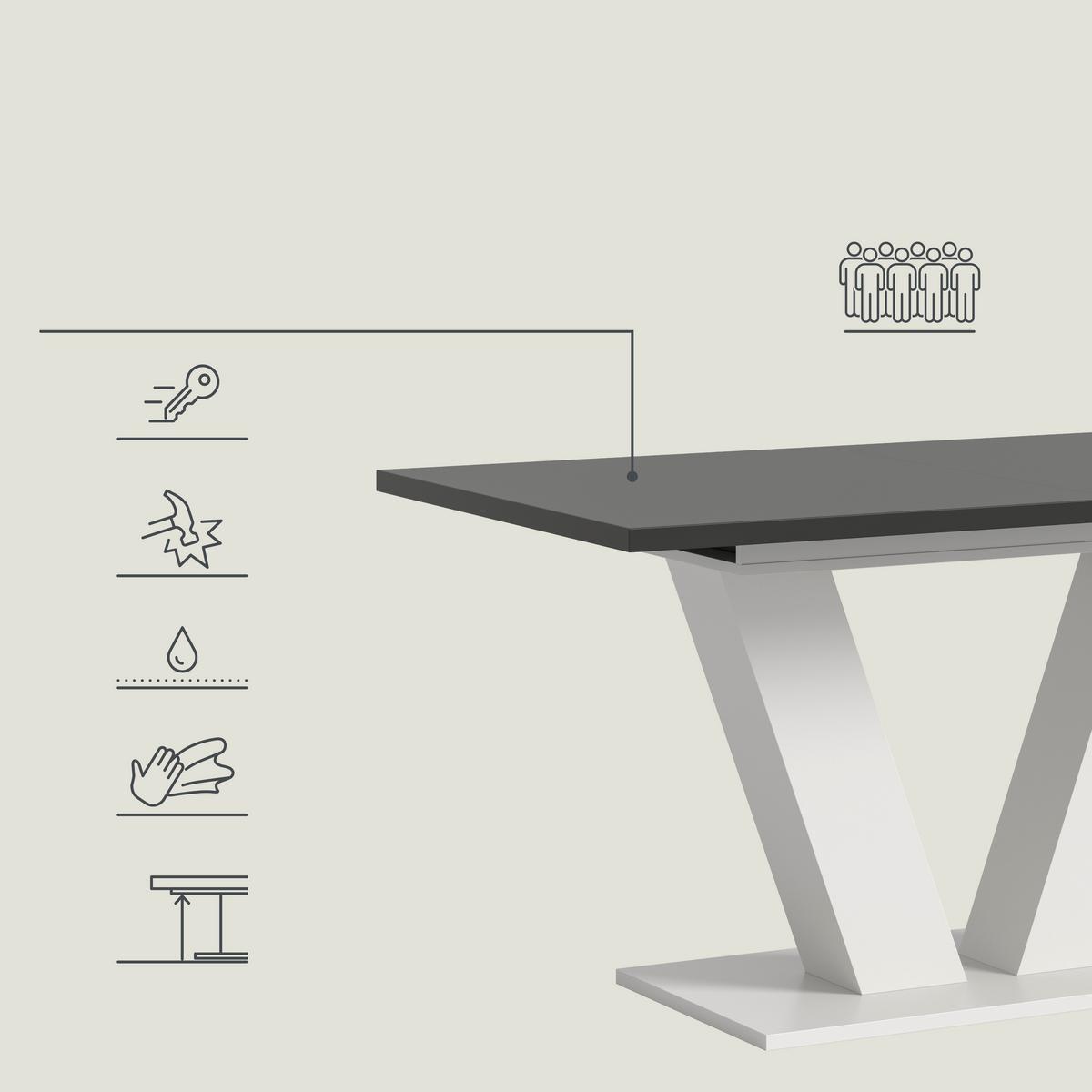 Ausziehtisch Marlon Grau ca. 150-190x90x76 cm - Weiß/Grau, Trend, Holzwerkstoff (150-190/90/76cm) - MID.YOU