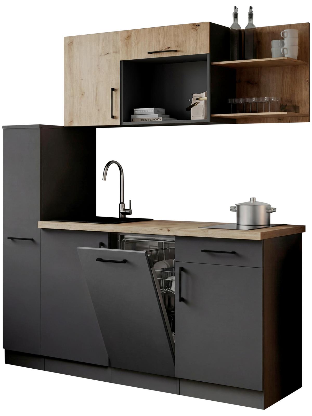 Küchenblock Oliver m. Geräten Grau - Eiche Artisan/Grau, Trend, Holzwerkstoff/Metall (175cm) - Respekta