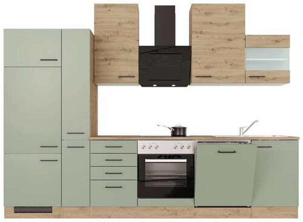 Kuhinjski Blok Cara, Zelena, Hrast - črna/zelena, Moderno, kovina/leseni material (310cm) - FlexWell
