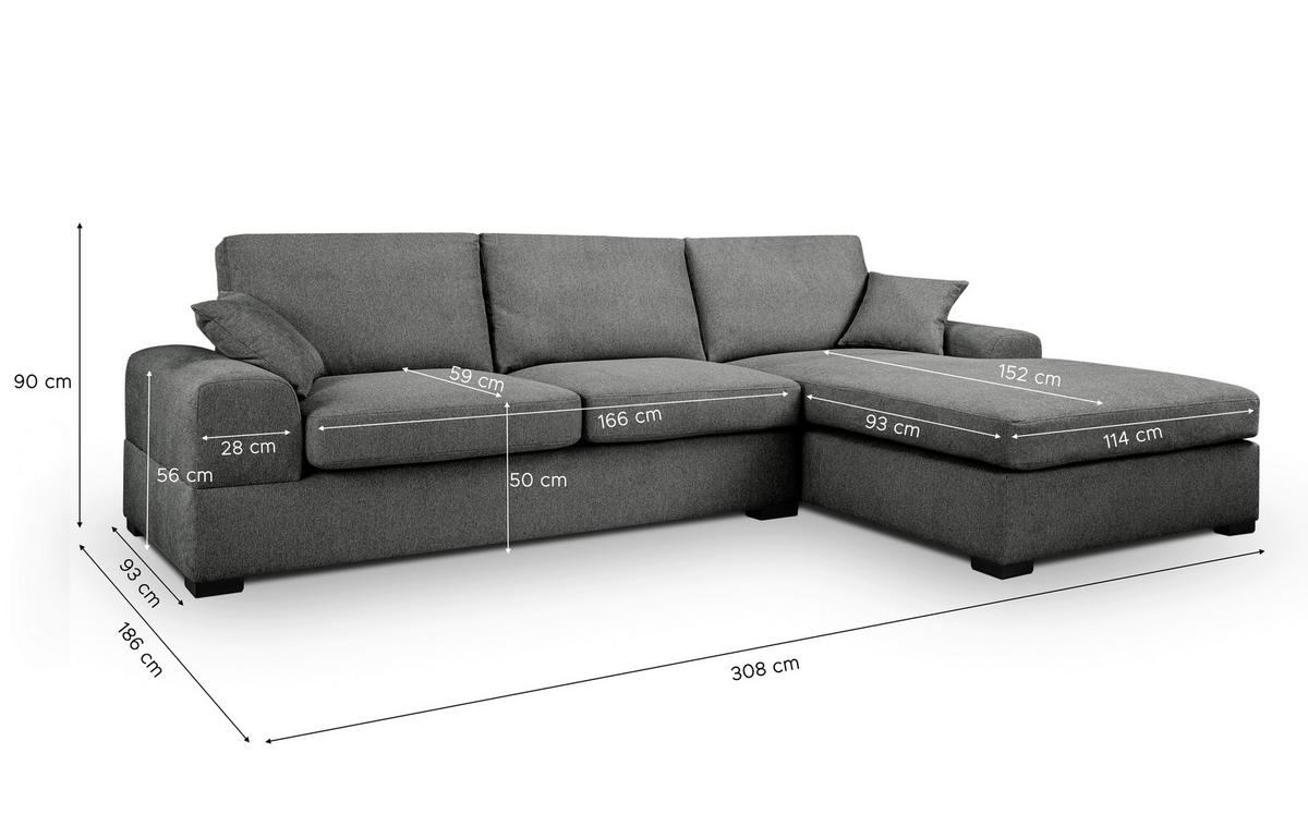 Ecksofa Veda Grau Flachgewebe - Schwarz/Grau, Basics, Holz/Textil (308/186cm) - MID.YOU