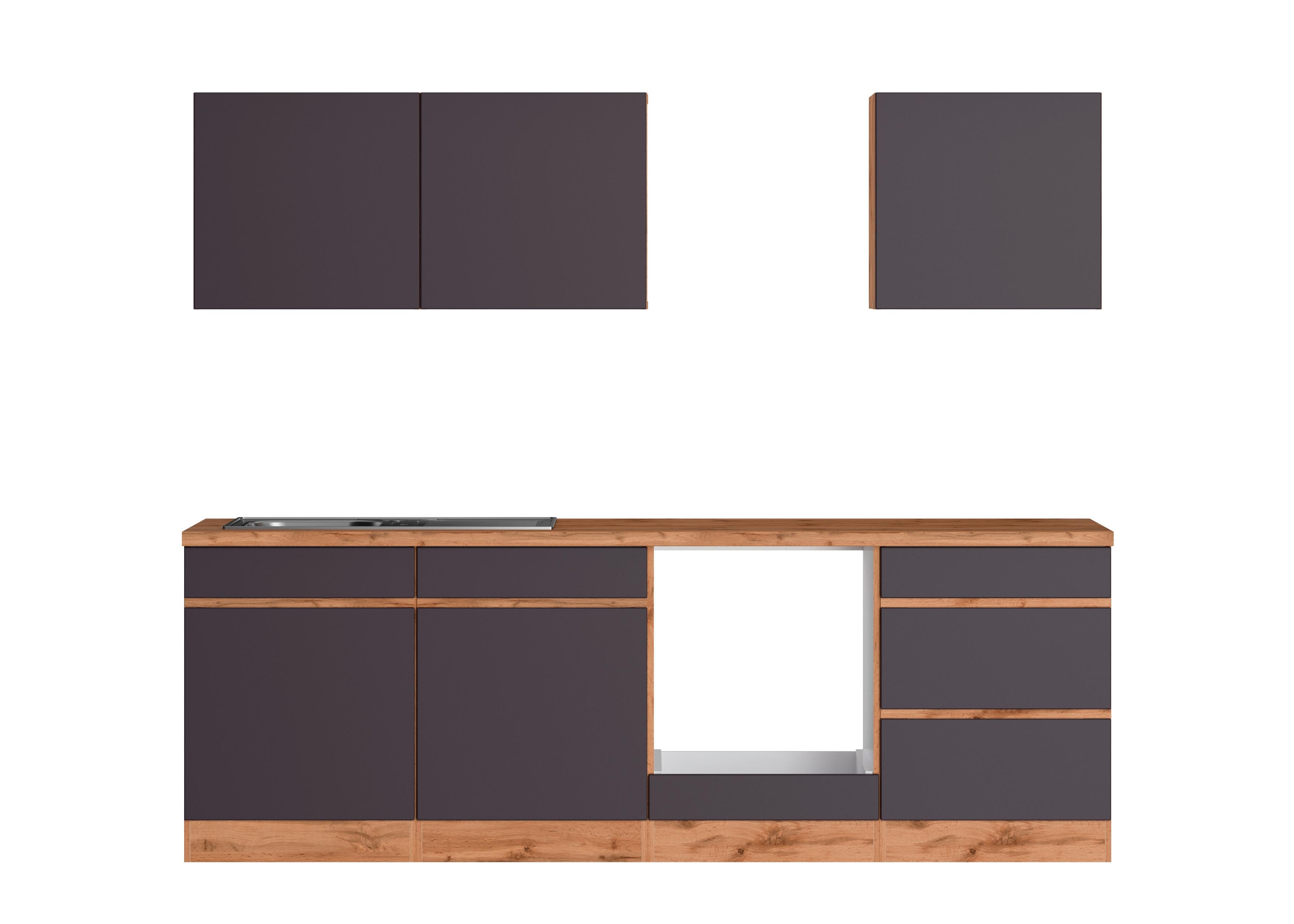 Küchenblock Turin ohne Geräte ca. 240 cm Grau/Eiche - Eiche Wotan/Grau, Design, Holzwerkstoff (240cm) - Held