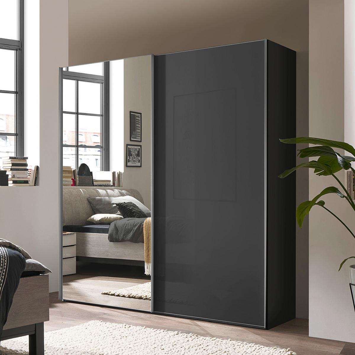 Ormar Sa Staklenim Kliznim Vratima Lumos - srebrne boje/tamno siva, Konvencionalno, staklo/drvni materijal (200/222/68cm) - Premium Living