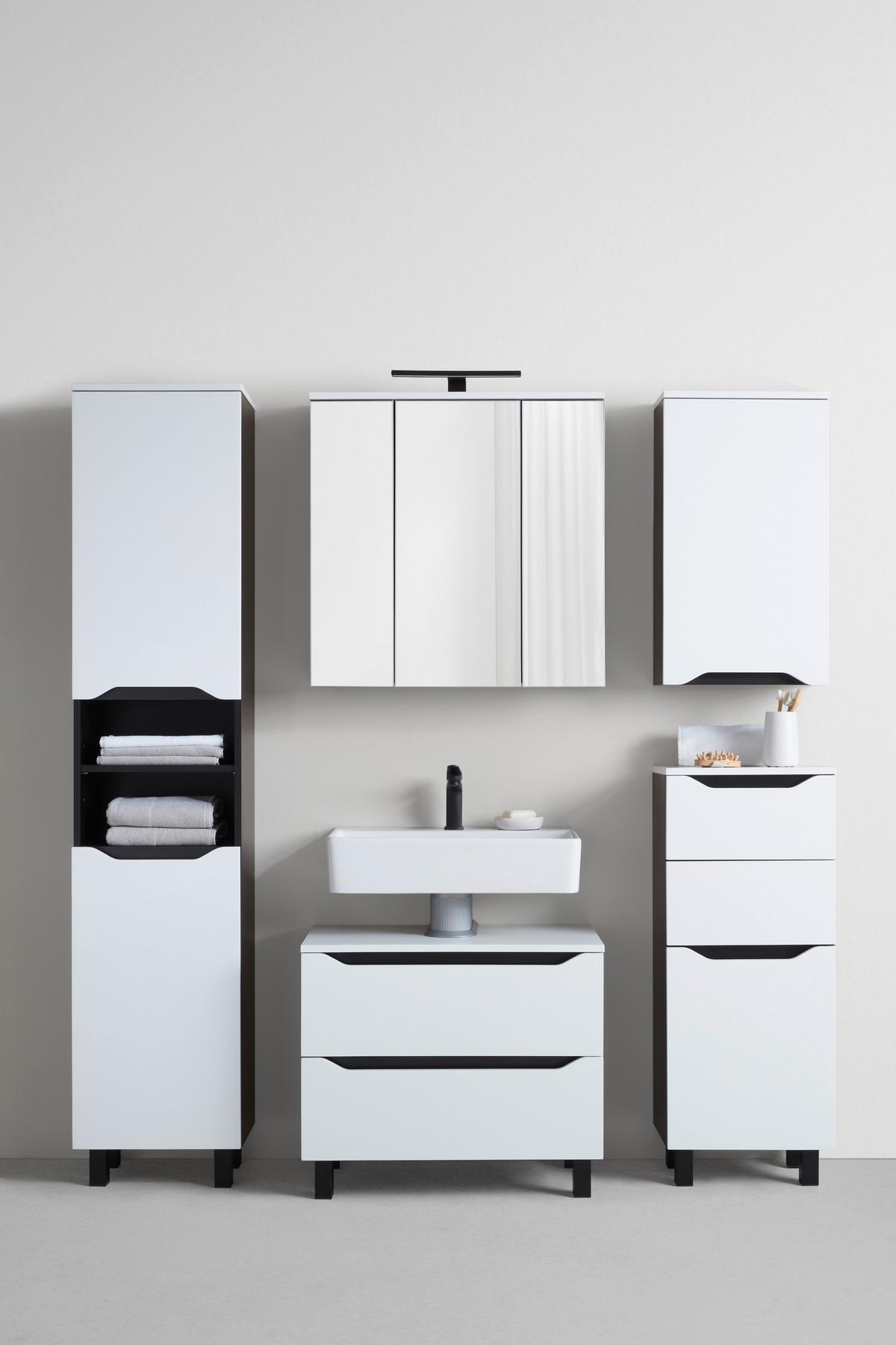 Hochschrank Wave II in Schwarz/Weiß - Schwarz/Weiß, MODERN, Holzwerkstoff (40/190/30cm) - Mömax