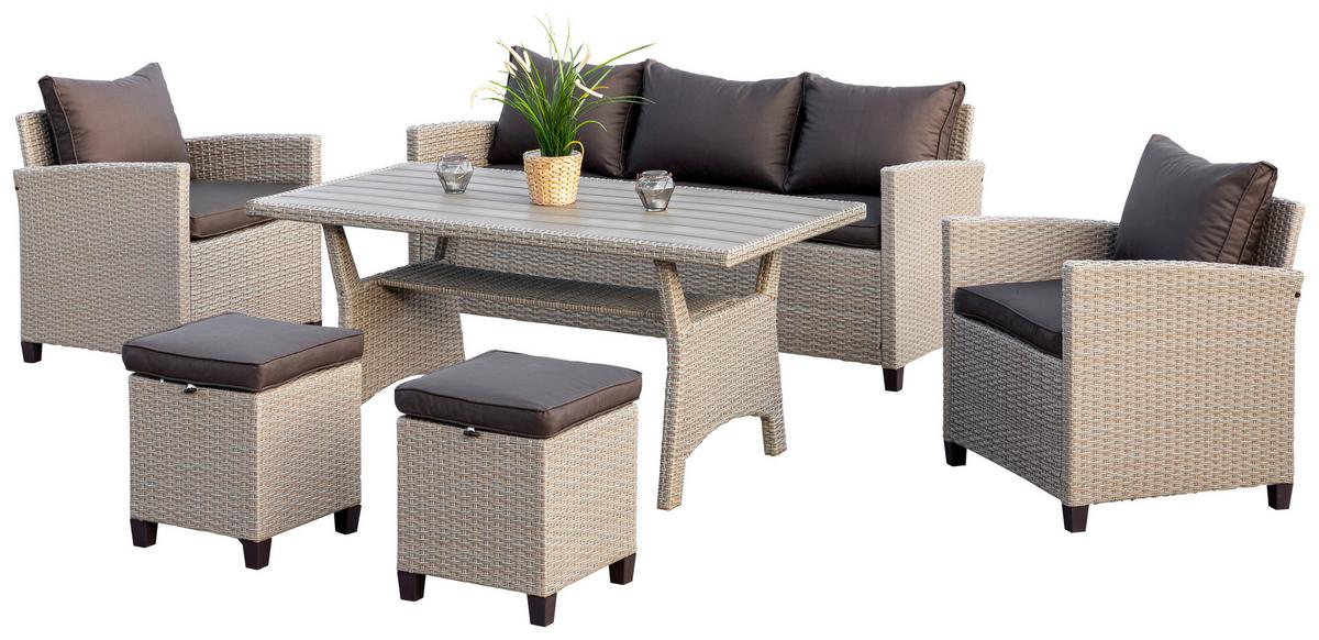Lounge Garnitura Striano, 6-Delno - temno rjava/naravne barve, Konvencionalno, kovina/umetna masa (172/75/65cm) - Gardenson