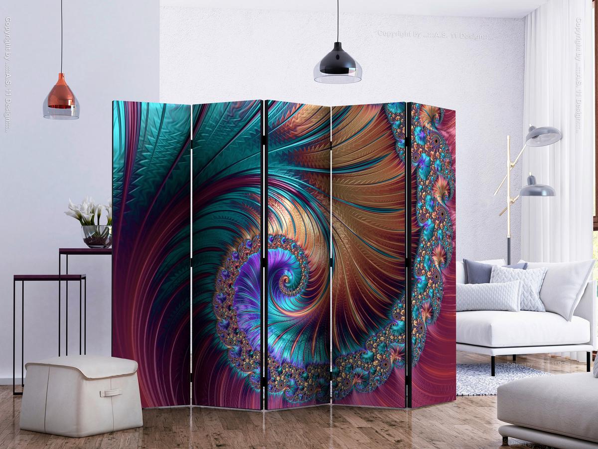 Paravan Peacock Tail I, 5-Delni, Dvostranski - večbarvno, Basics, tekstil/les (225/172/3cm) - artgeist