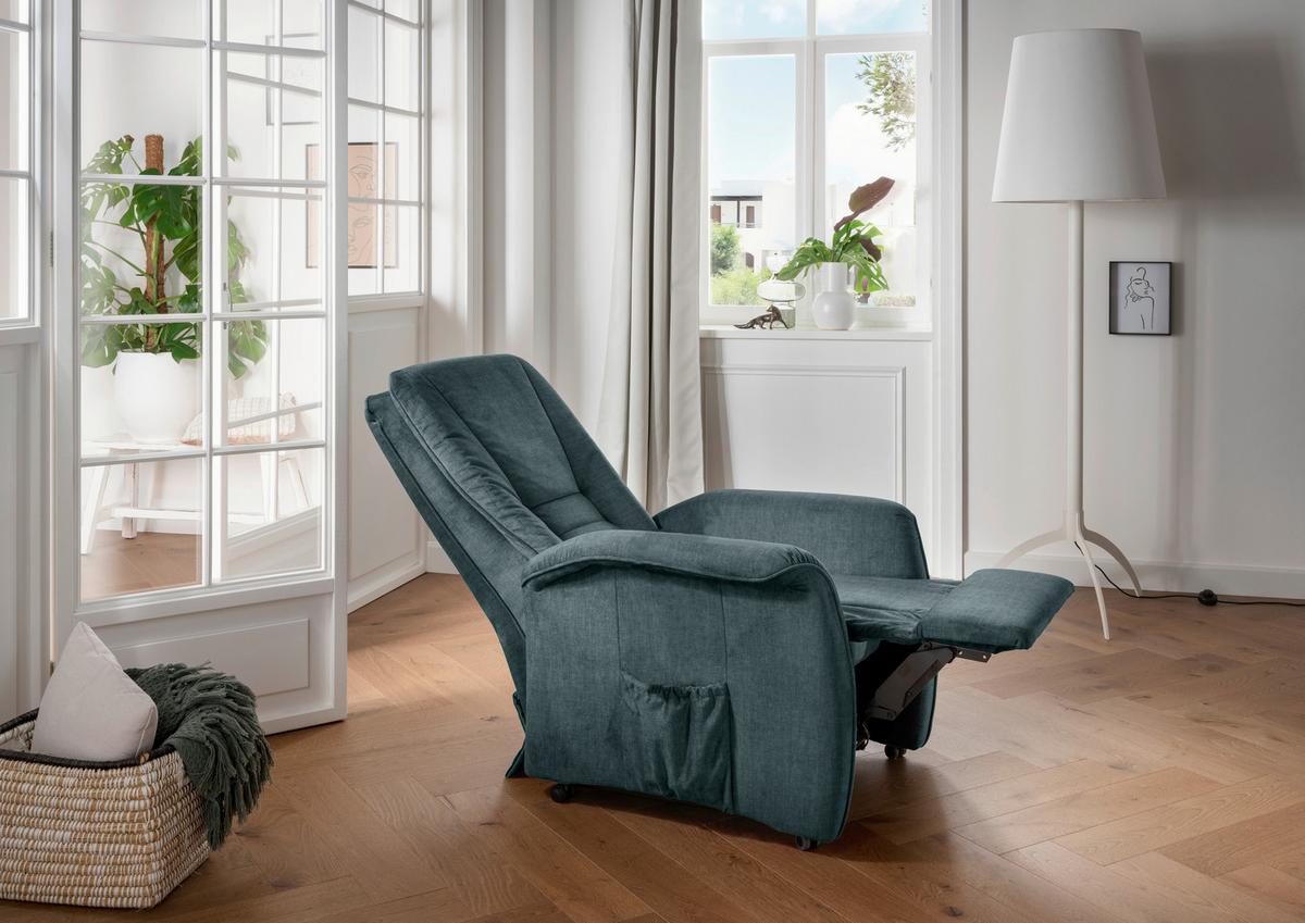 Relaxsessel Harry Dunkelblau Velours - Schwarz/Braun, Design, Kunststoff/Textil (77/107/88cm) - Livetastic