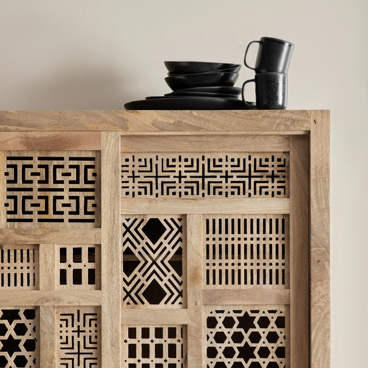 Highboard Lakota aus Mangoholz in Hellbraun - Hellbraun, LIFESTYLE, Holz (115/150/38cm) - Zandiara