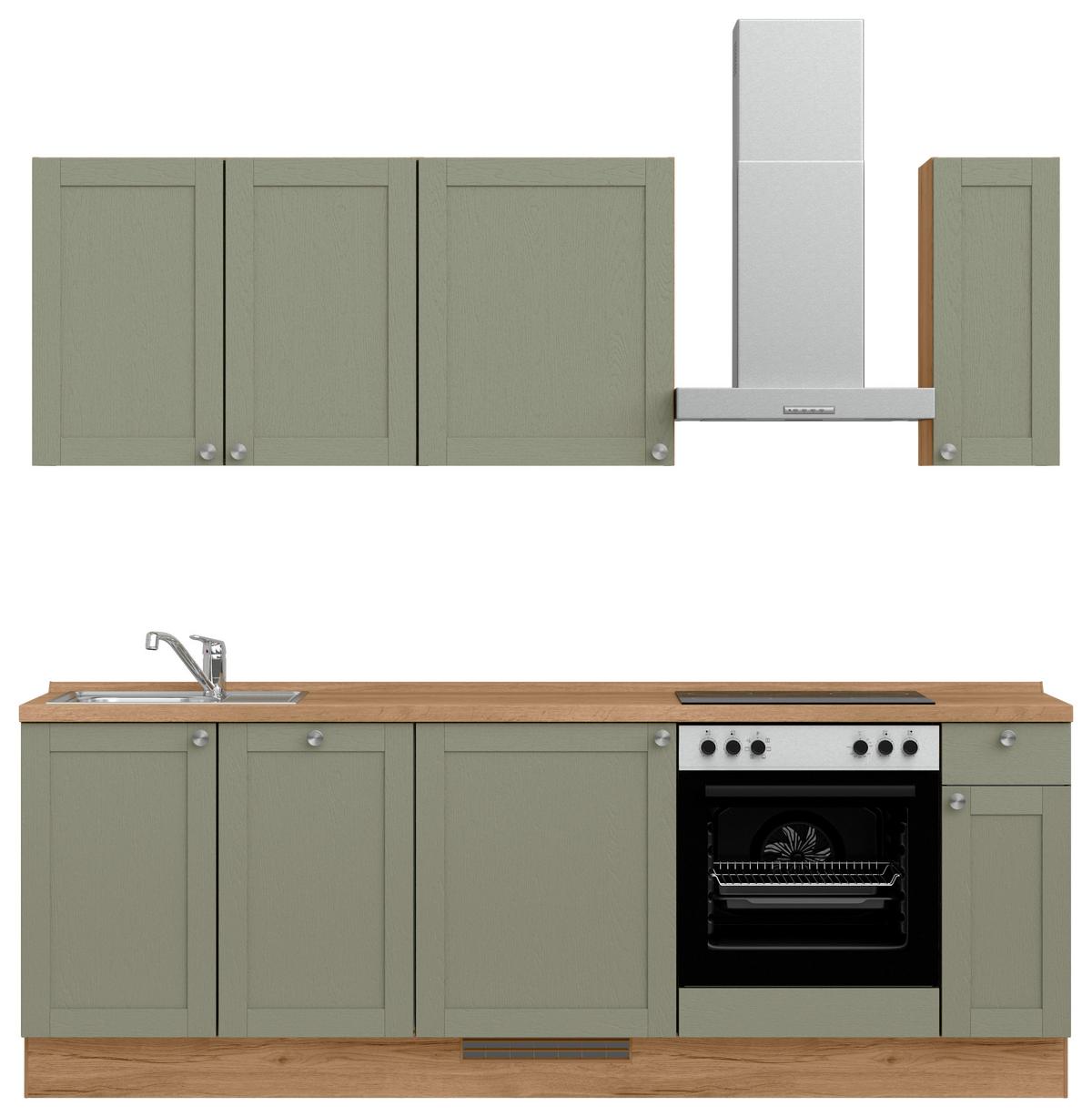 Küchenleerblock Frame Low o. Geräte Olivgrün - Edelstahlfarben/Eichefarben, MODERN, Holzwerkstoff/Metall (240cm) - Nobilia