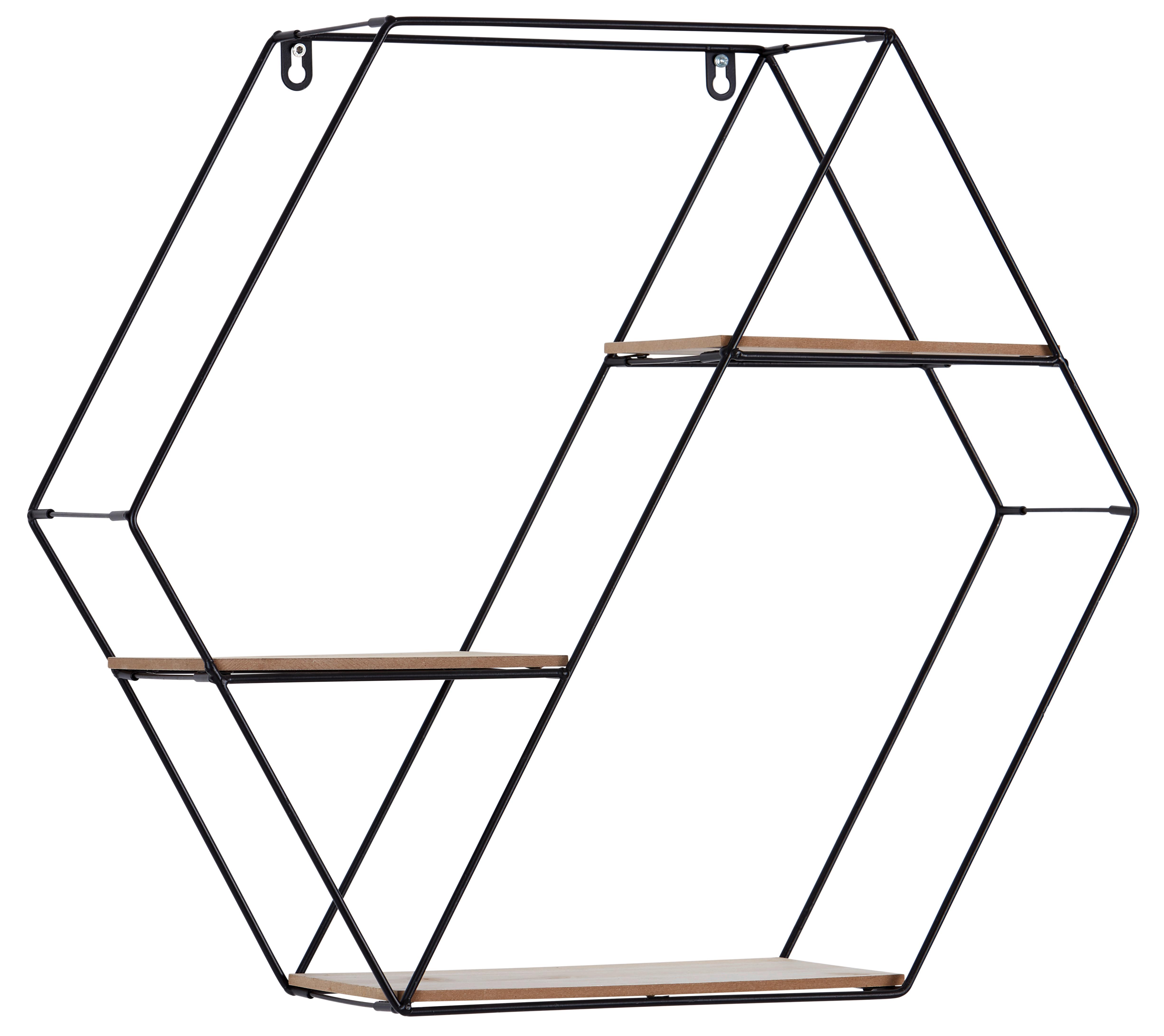 Zidna Polica Rom 3 - boje pinije/crna, Moderno, drvni materijal/metal (58/51/15cm) - Modern Living