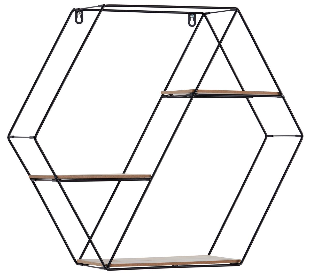 Stenski Regal Rom 3, Črna, Naravne Barve - črna/barve pinije, Moderno, kovina/leseni material (58/51/15cm) - Mömax