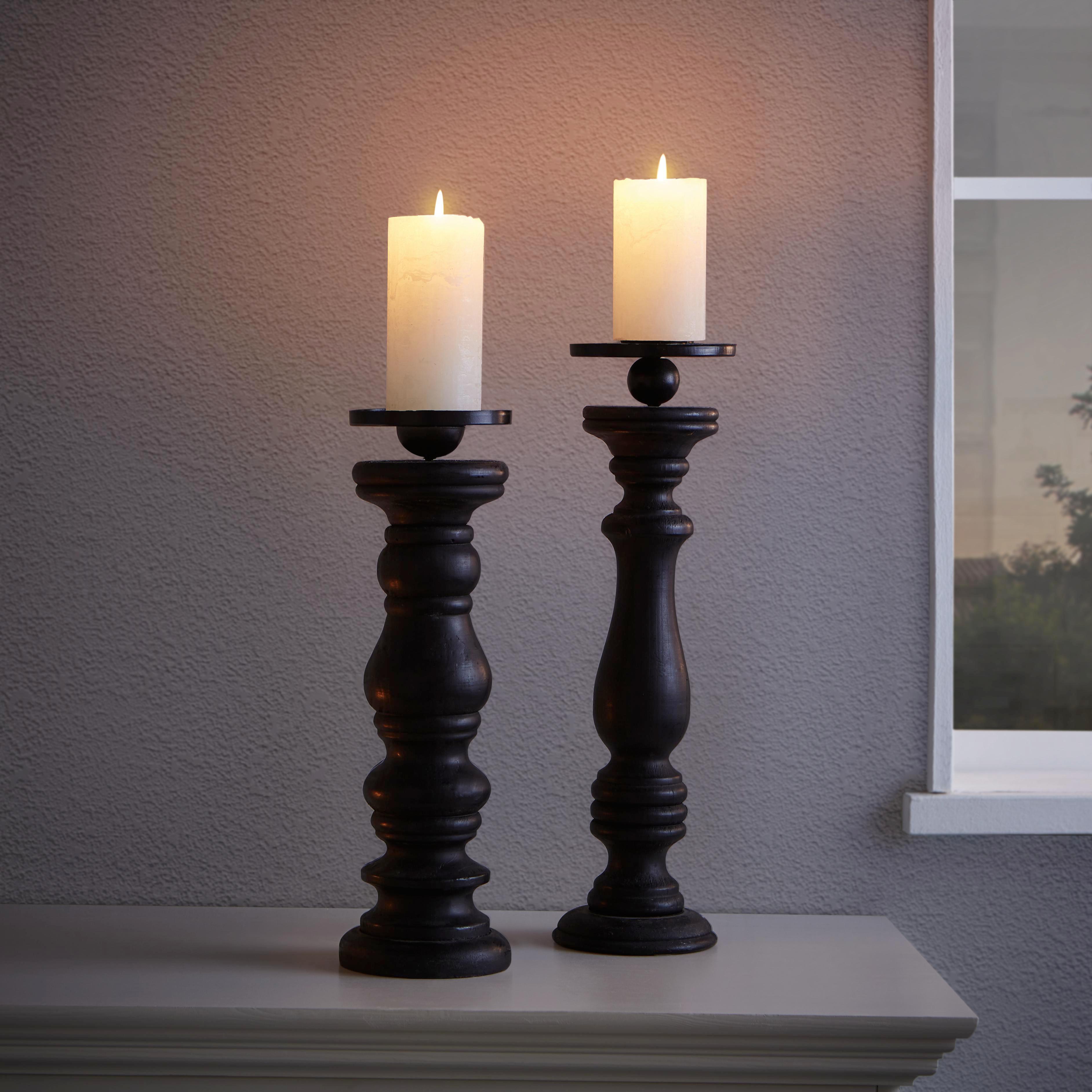 Kerzenhalter in Schwarz H: ca. 41 cm 'Sue' - Schwarz, ROMANTIK / LANDHAUS, Holz/Metall (12,5/41cm) - Bessagi Home