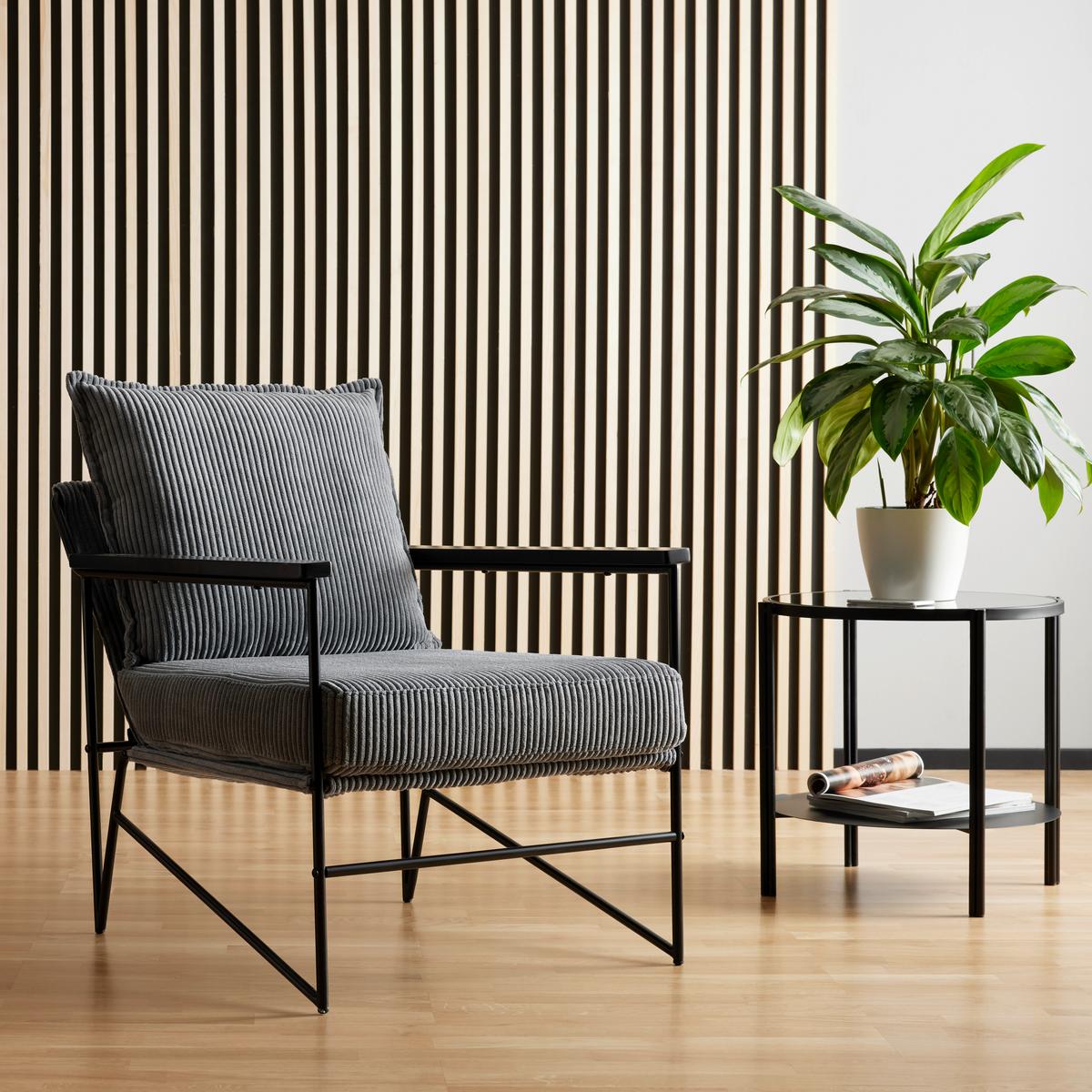 fauteuil de lounge in Grau/Schwarz - gris/noir, Modern, métal/textile (85/81/68cm) - Premium Living