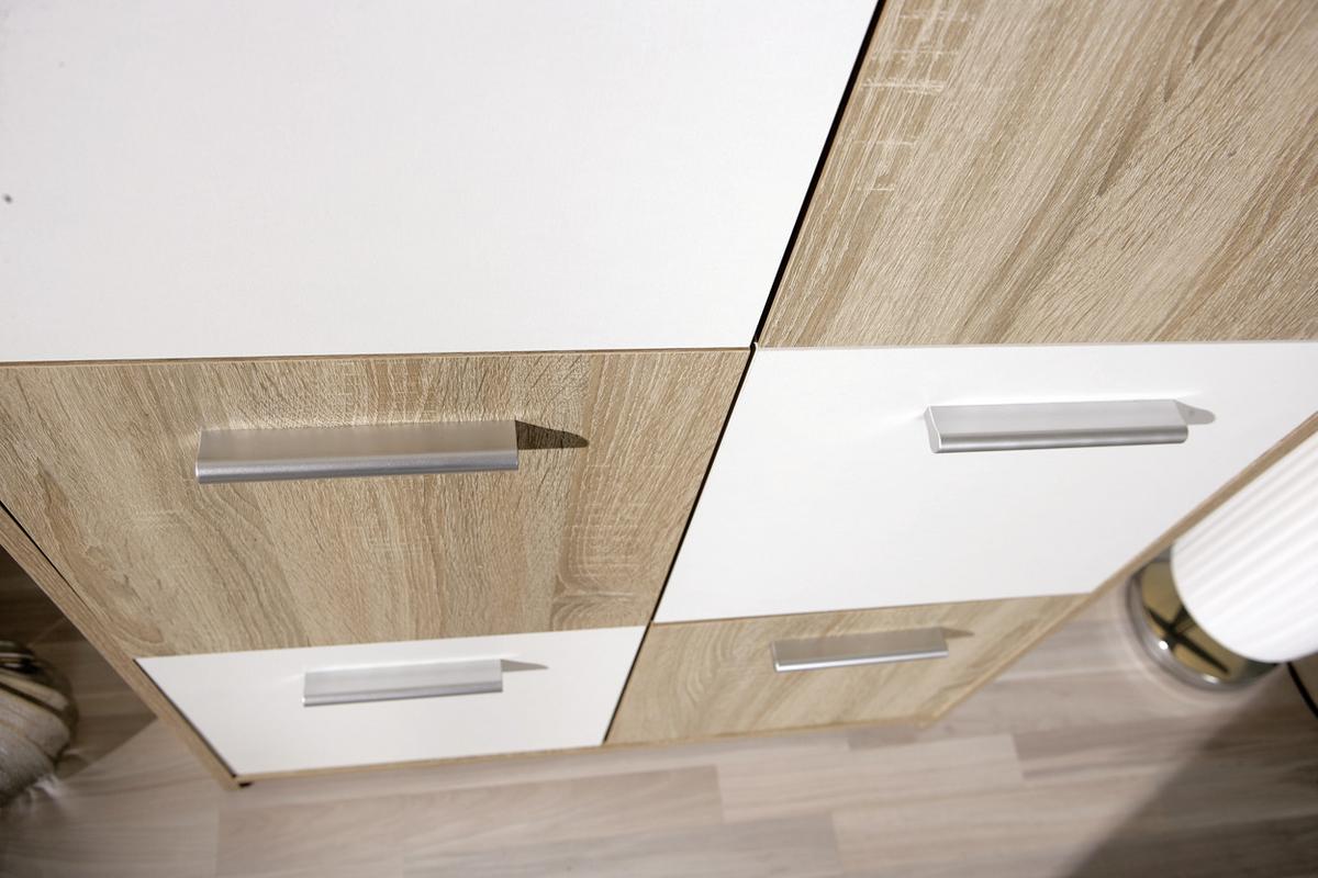 Highboard Egadi Weiß/Eiche - Alufarben/Weiß, Basics, Holzwerkstoff/Kunststoff (77/115/30cm) - MID.YOU