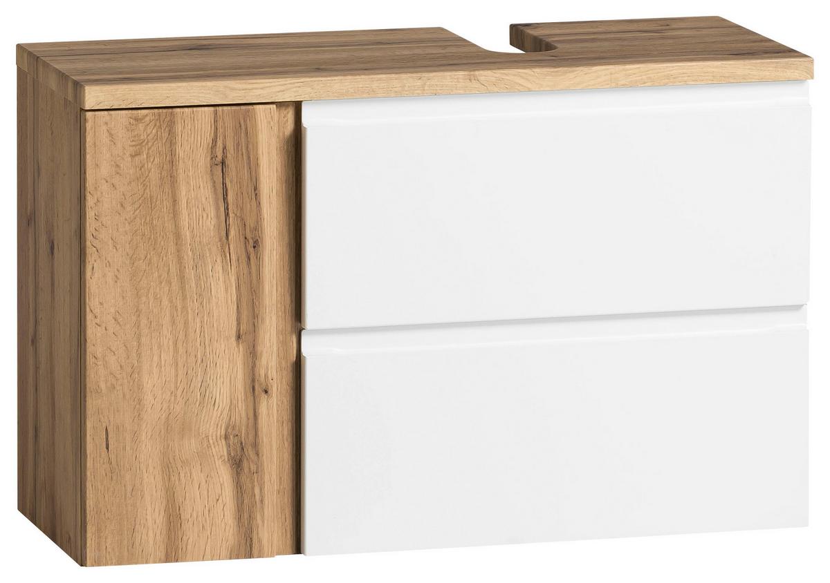 Waschbeckenunterschrank Matt weiß/Wotan Eiche - Eiche Wotan/Weiß, MODERN, Holzwerkstoff (85/56/35cm) - Held