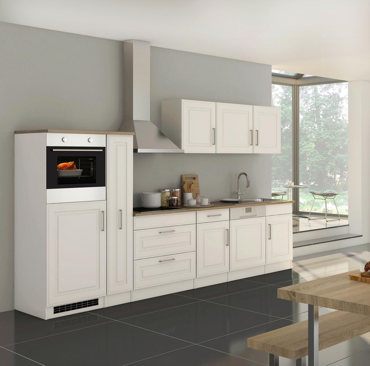 Küchenblock Rom m. Geräten B: ca. 330cm Weiß/Eichefarben - Alufarben/Weiß, MODERN, Holzwerkstoff/Metall (330cm) - Held