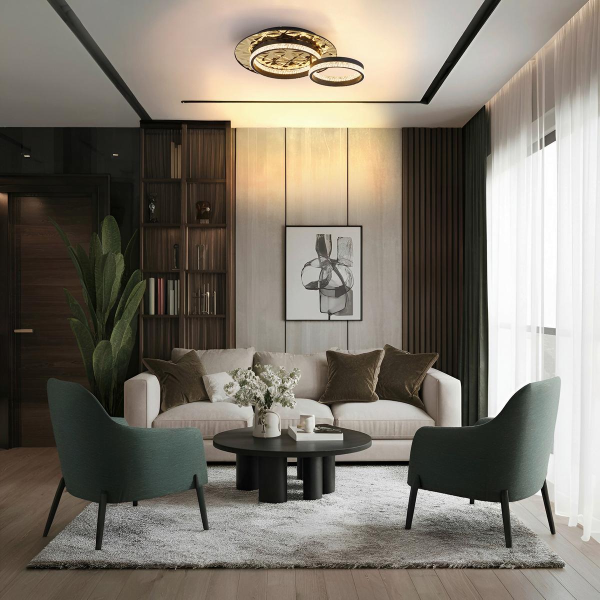 LED-DECKENLEUCHTE 67361G DELLA II - Klar/Goldfarben, Design, Kunststoff/Metall (50,5/40/14cm) - Globo